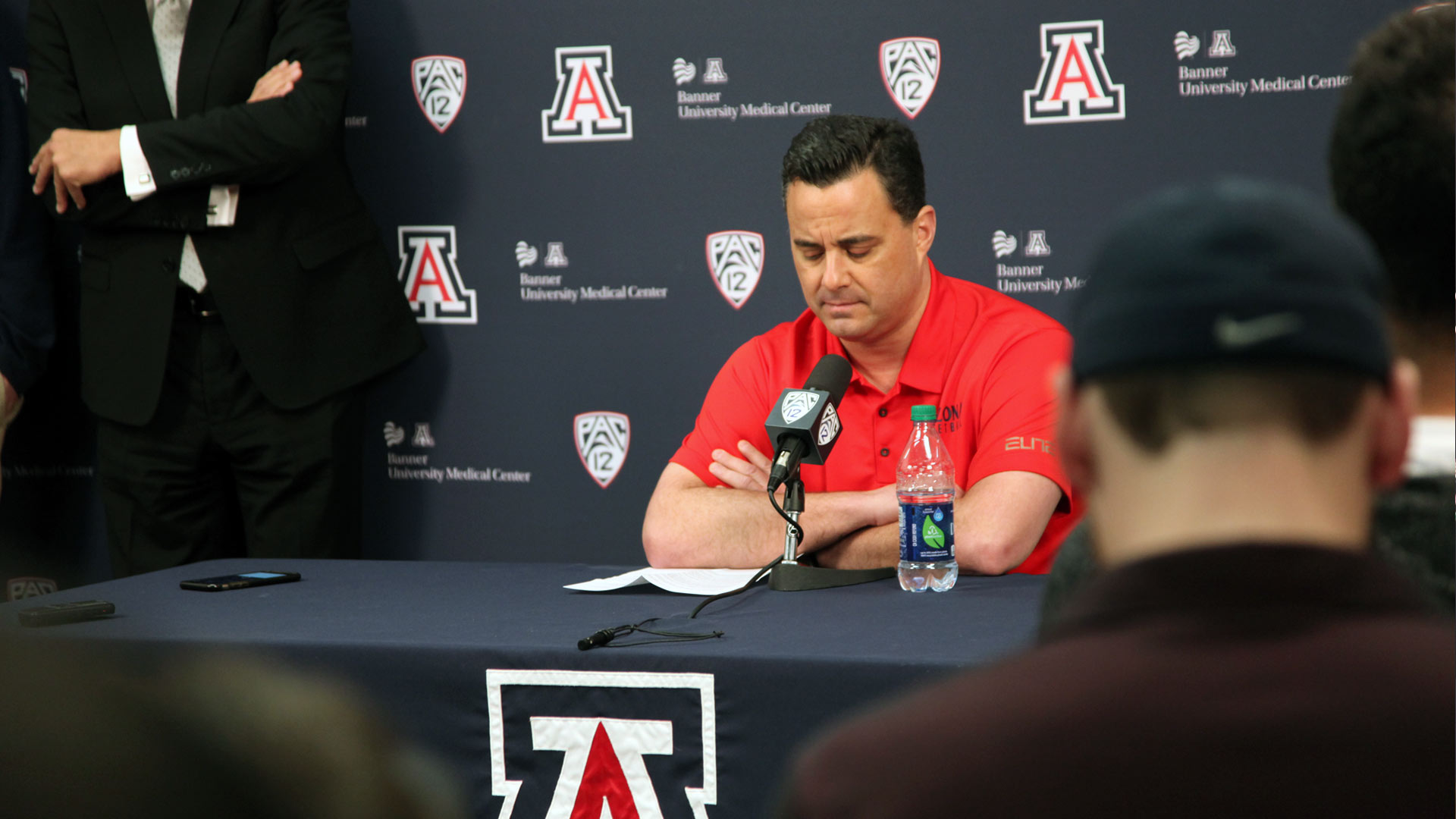 UA basketball coach Sean Miller speaks at a press conference, Thursday, March 1, 2018.