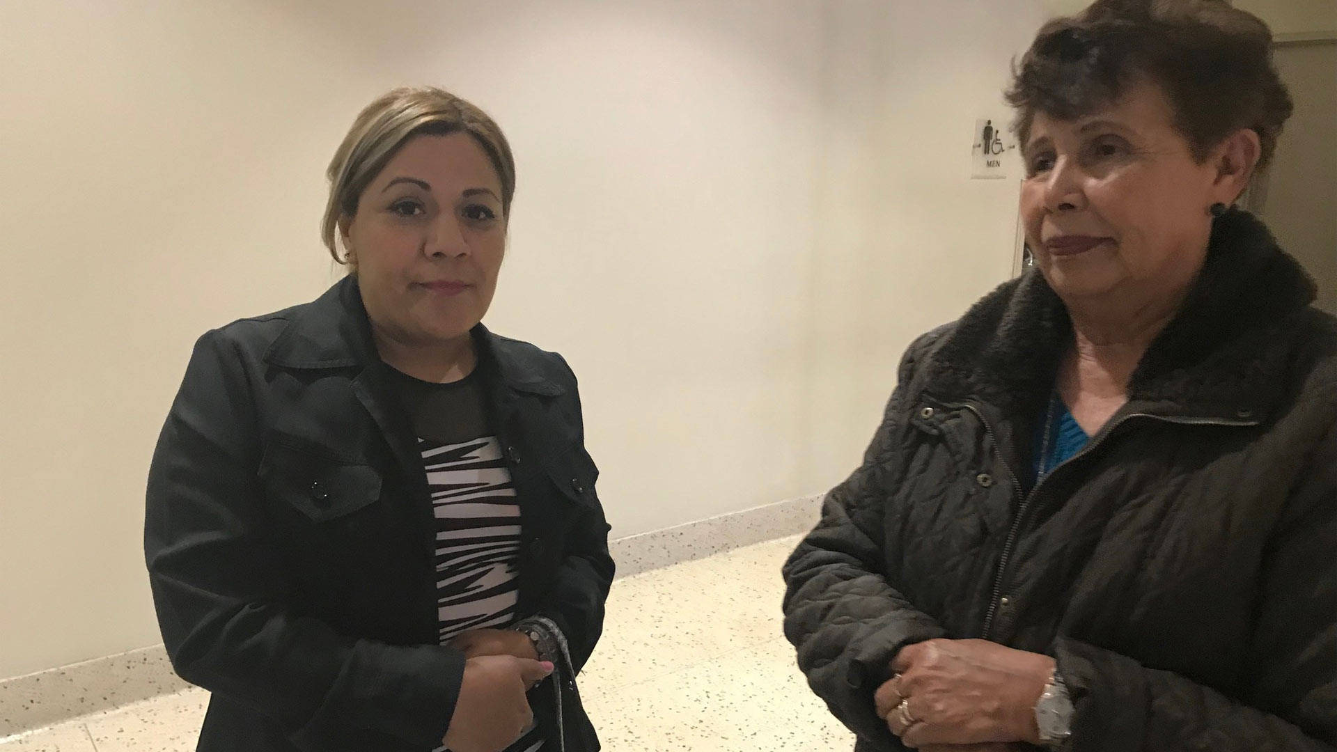 Family members Araceli Rodriquez and Taide Elena wait to enter the courtroom where a U.S. Border Patrol agent is on trial for the death of 16-year-old Jose Antonio Elena Rodriguez.