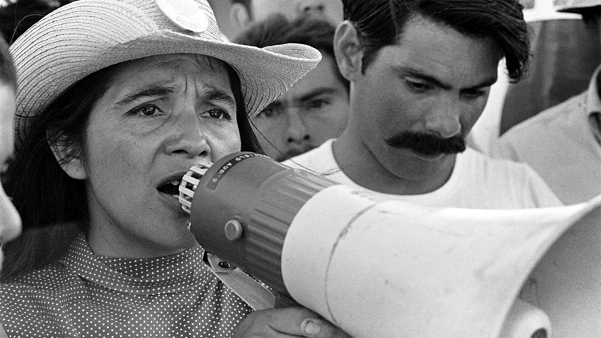 United Farm Workers leader Dolores Huerta organizing marchers on the 2nd day of March Coachella in Coachella, CA 1969.