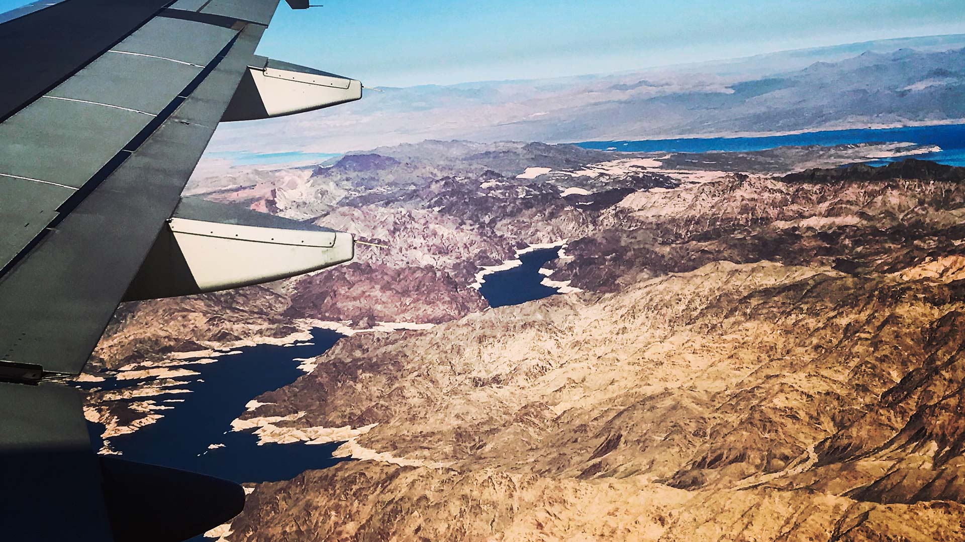 Lake Mead seen from an airplane.