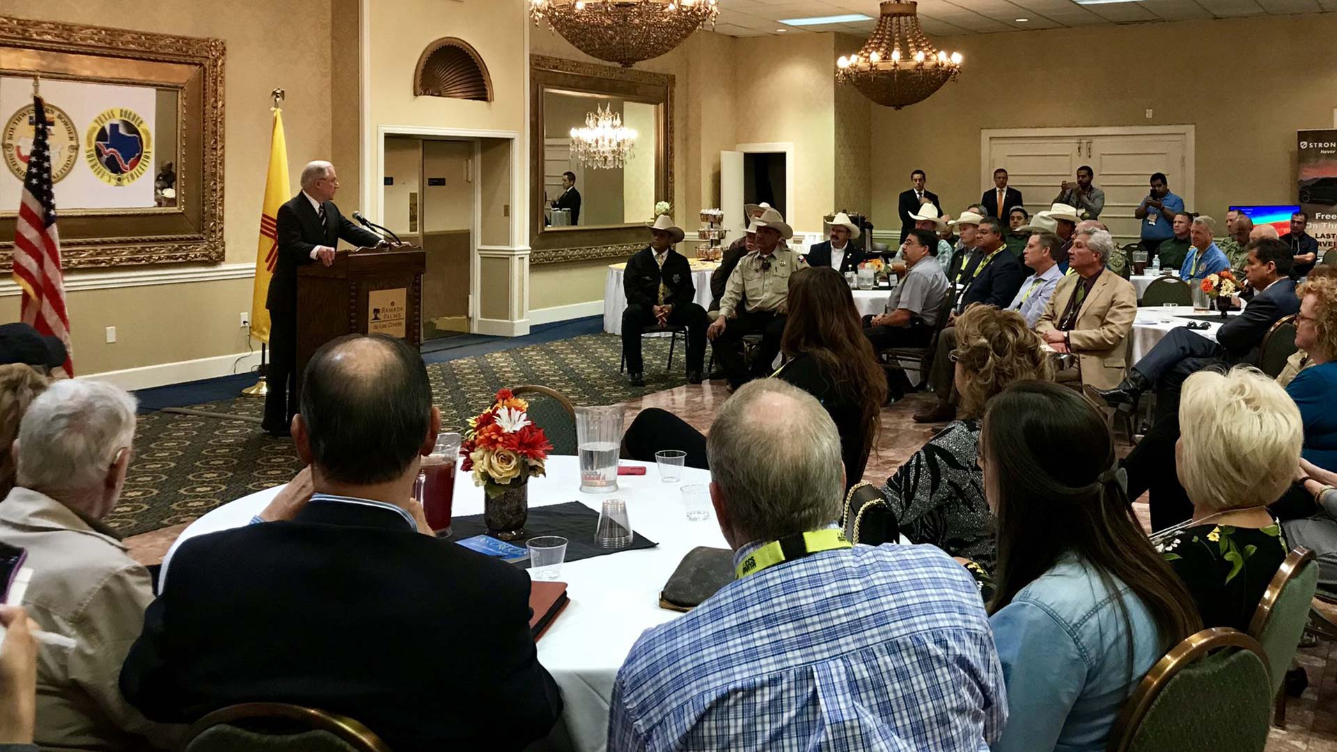 U.S. Attorney General Jeff Sessions addresses border sheriffs in Las Cruces, New Mexico, April 11, 2018.