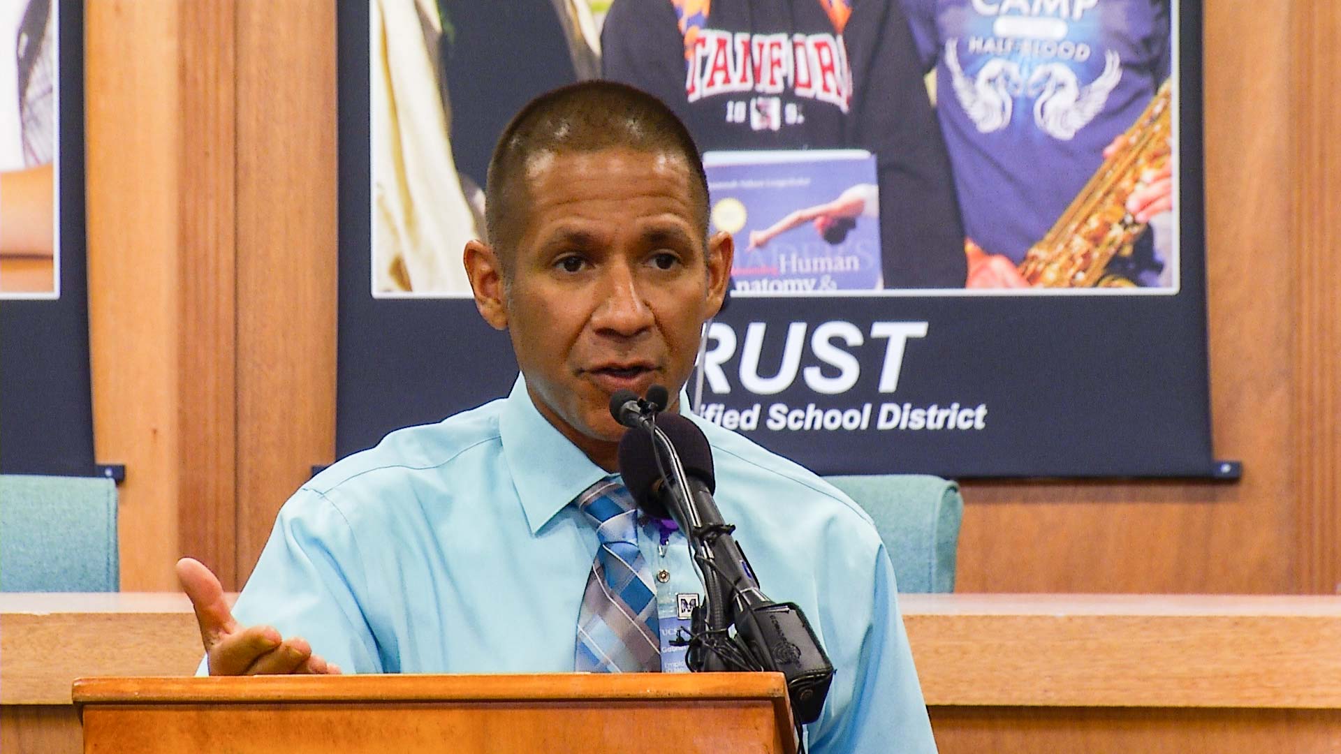 TUSD Superintendent Gabriel Trujillo addresses members of the media April 17, 2018, at the district administrative offices.