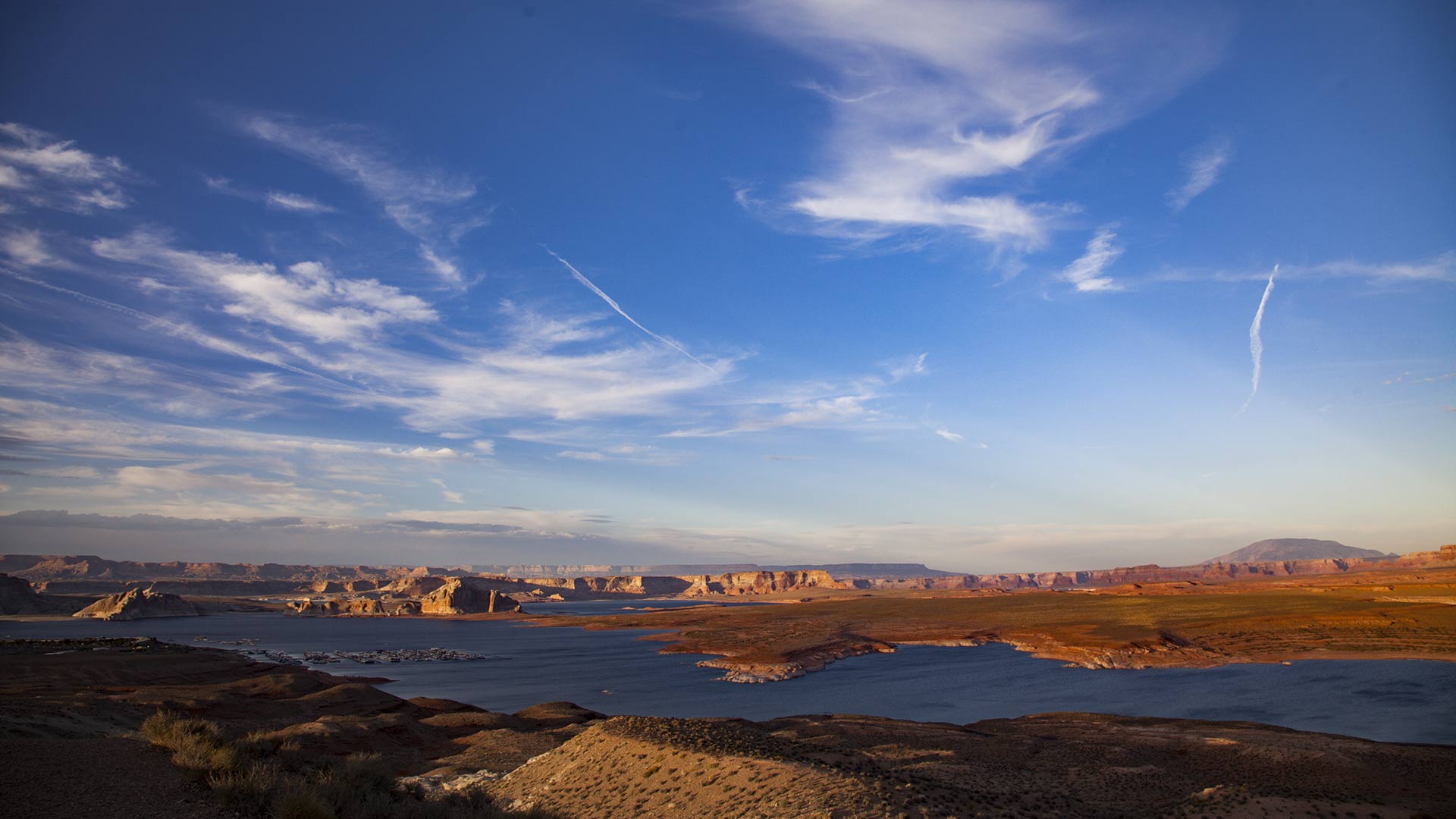 Late-afternoon shadows crawl toward Lake Powell, April 2018.