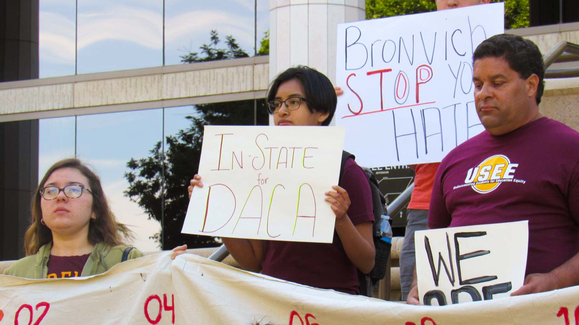 Perla Martinez, center, is a DACA recipient and college freshman studying computer science. She said without in-state tuition, she could not go to school.
