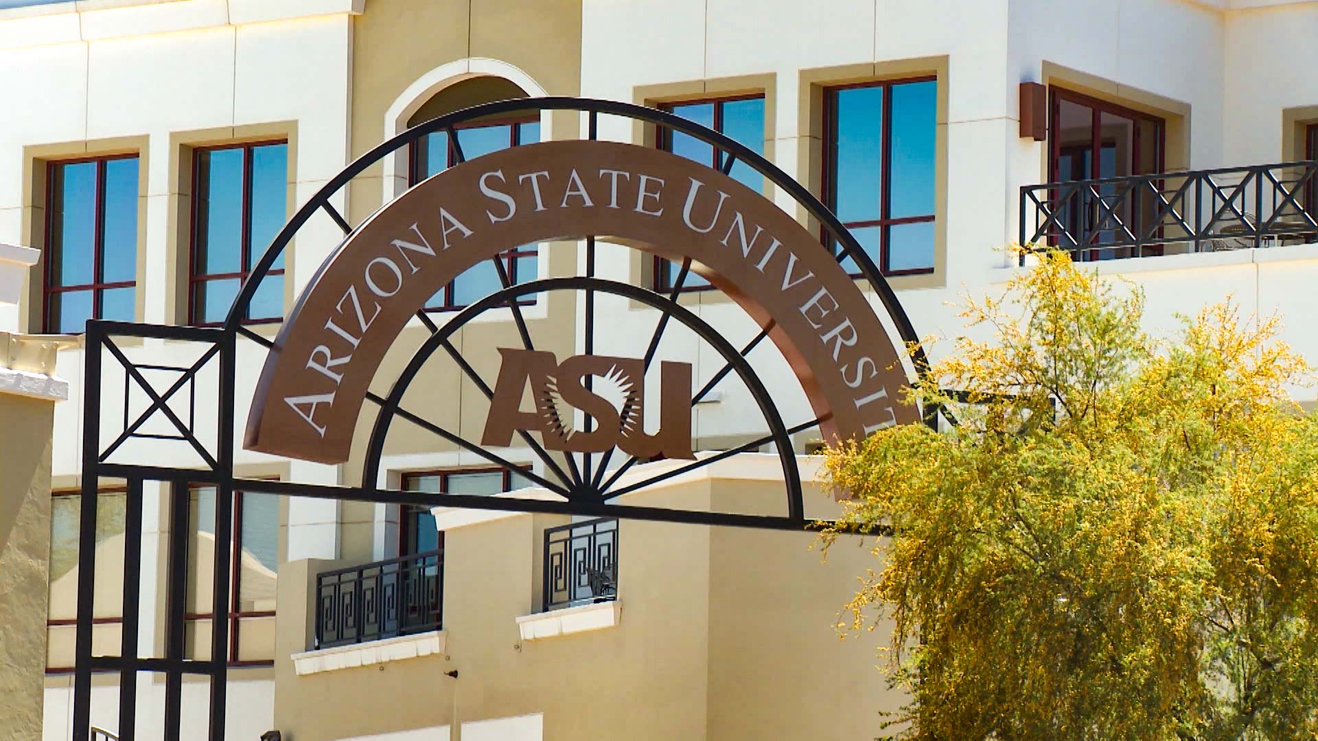 A sign for Arizona State University, in Tempe.