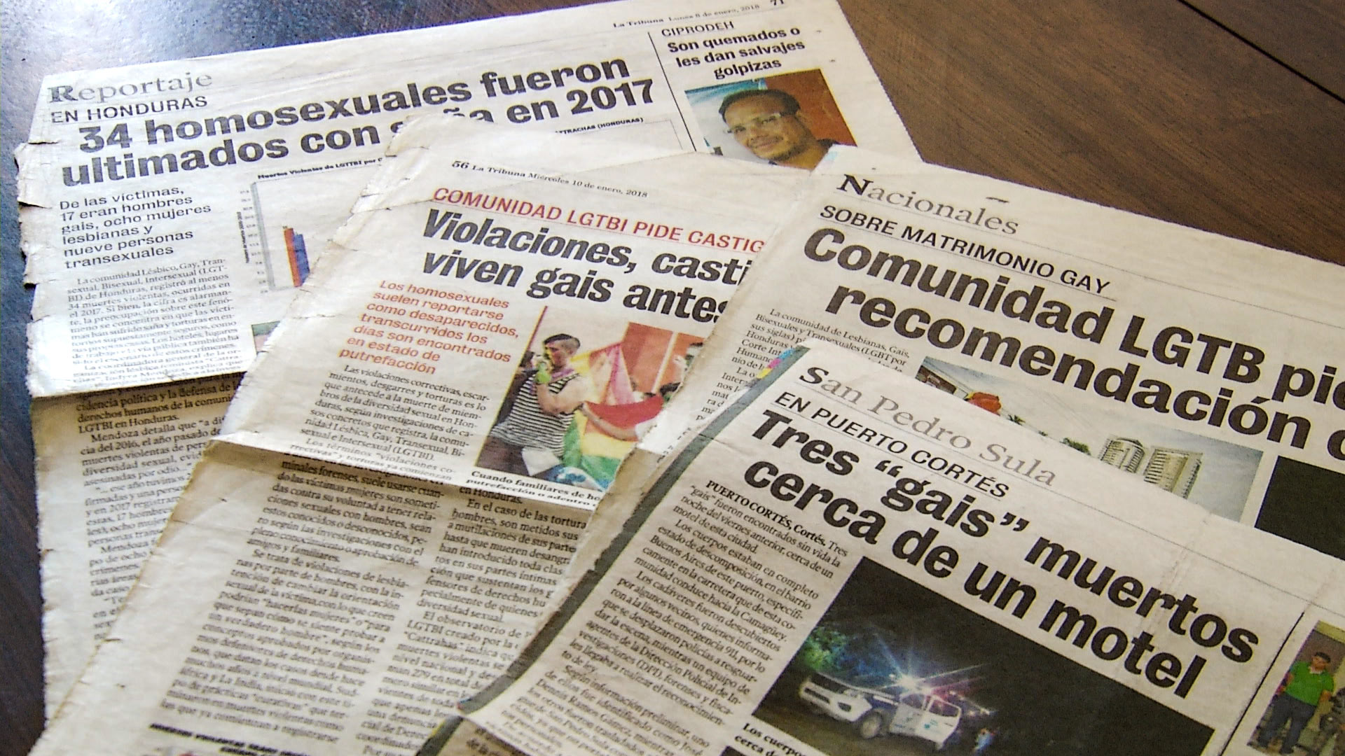Local newspapers in Honduras display stories of violence towards the  LGBTQ Community.  (2018) 