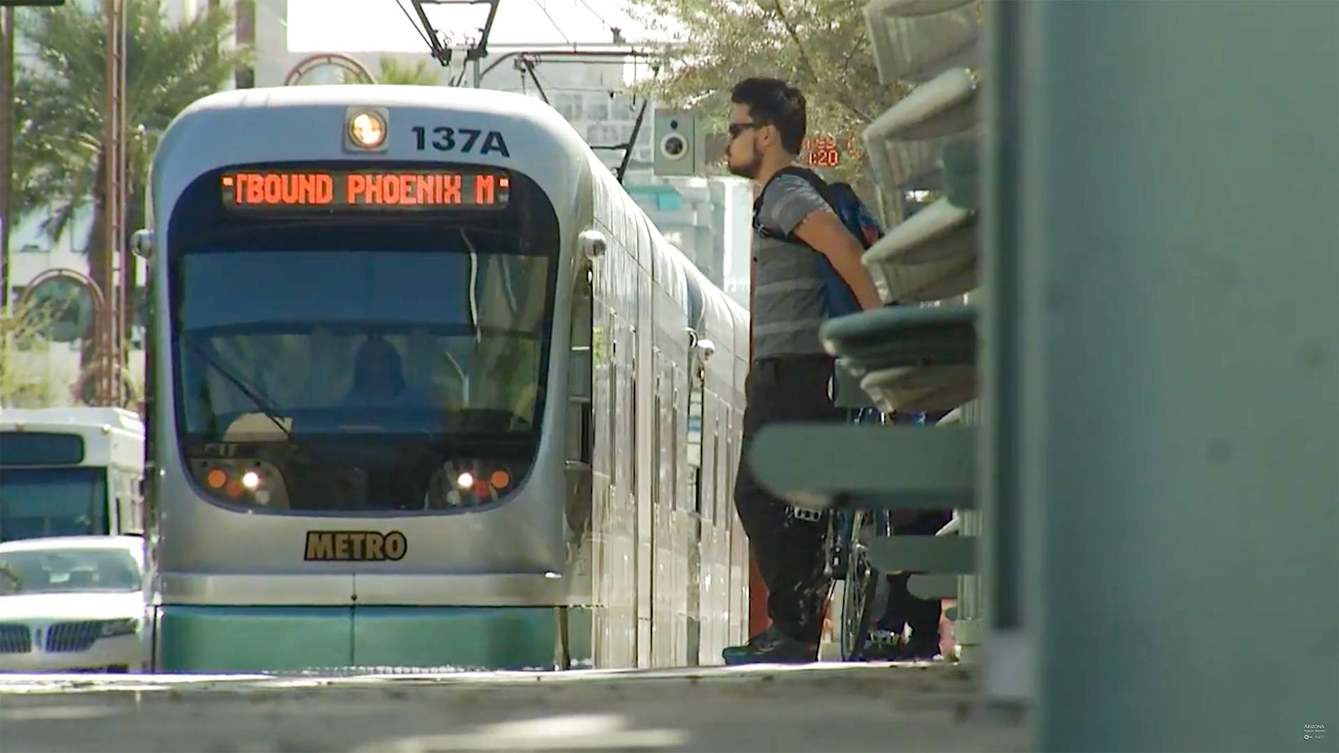 A light-rail stop in Phoenix.