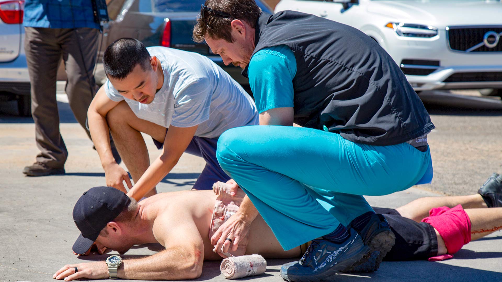 Staff members from Banner-UMC South practice treating a simulated shooting victim at a mass-casualty exercise at the hospital on May 23, 2018. The mock scenario was a mass shooting at nearby Kino Veteran’s Memorial Stadium.