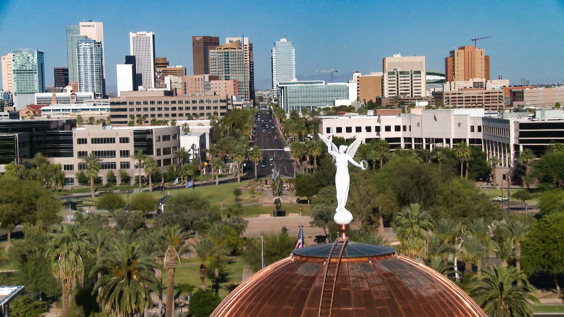 A view of downtown Phoenix from the top of the Capitol dome. 