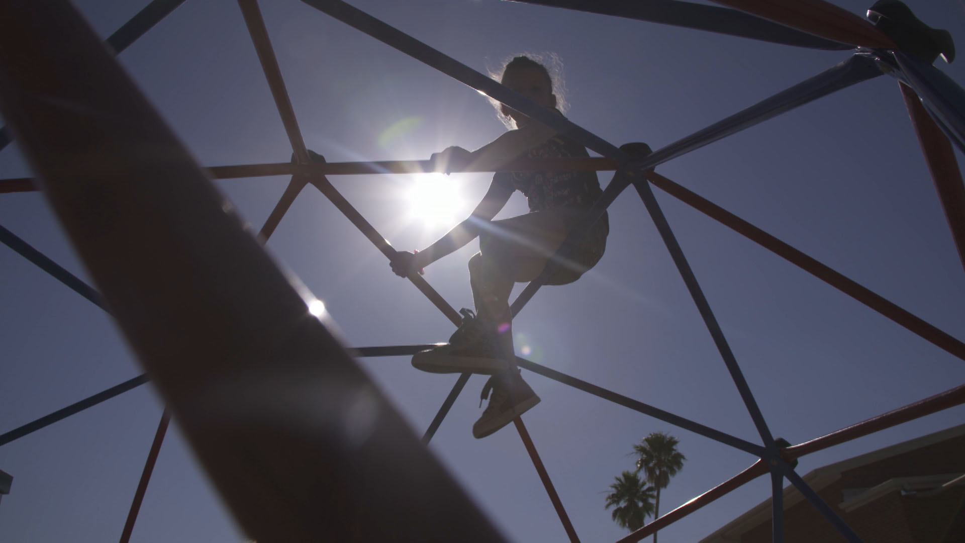 Children on playground equipment.