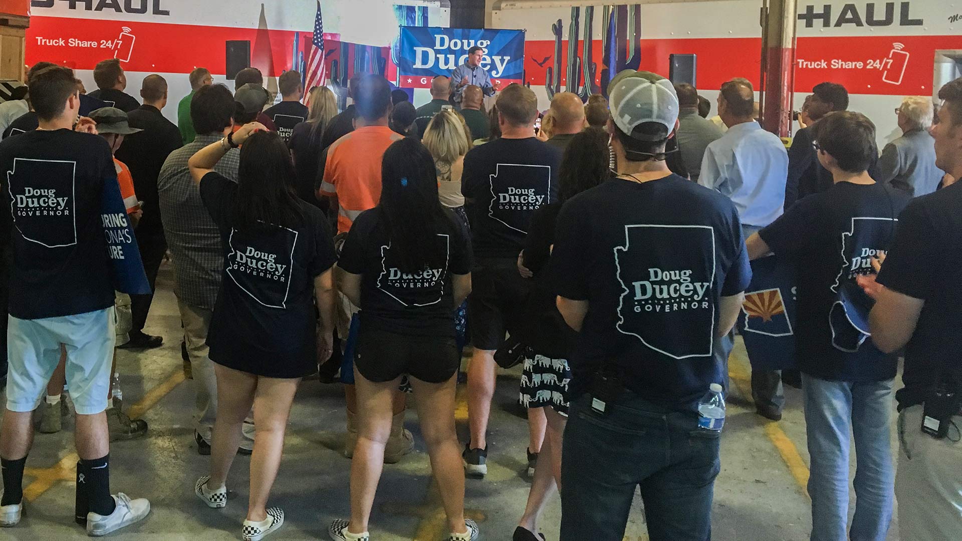 Gov. Doug Ducey at a campaign event at a U-Haul facility in Tucson,  June 20, 2018.