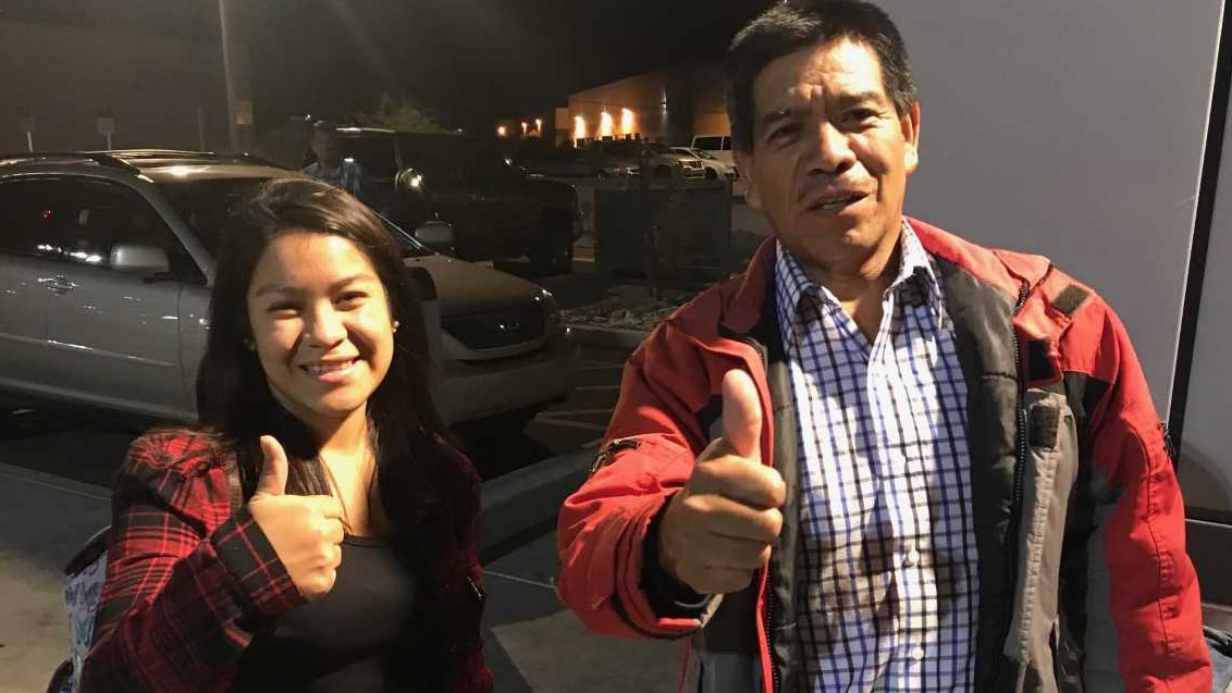 Jesse Tomas and her father Guermo after they were reunited in Tucson.