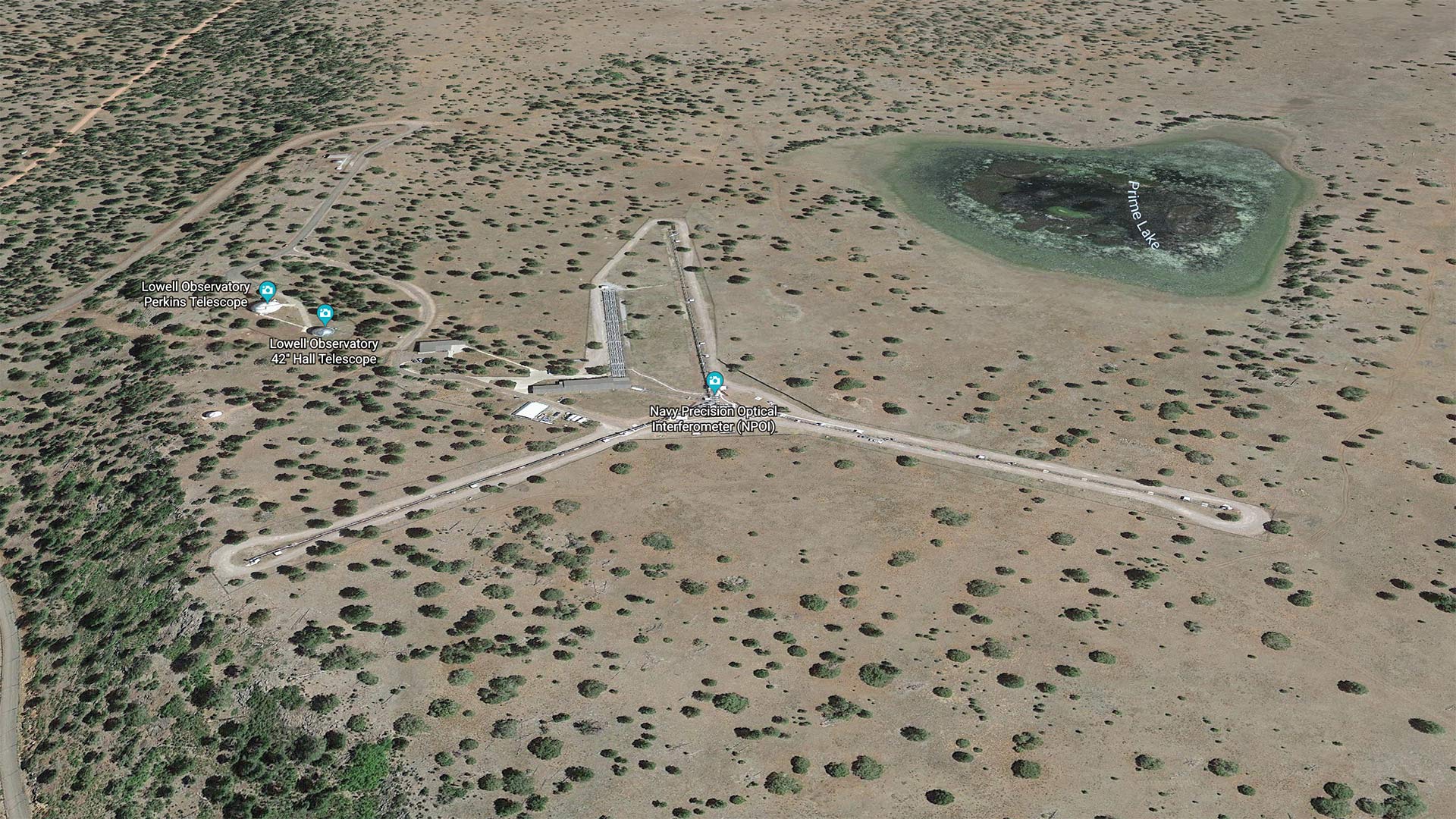 Google Earth view of the Navy Optical Precision Interferometer outside of Flagstaff.