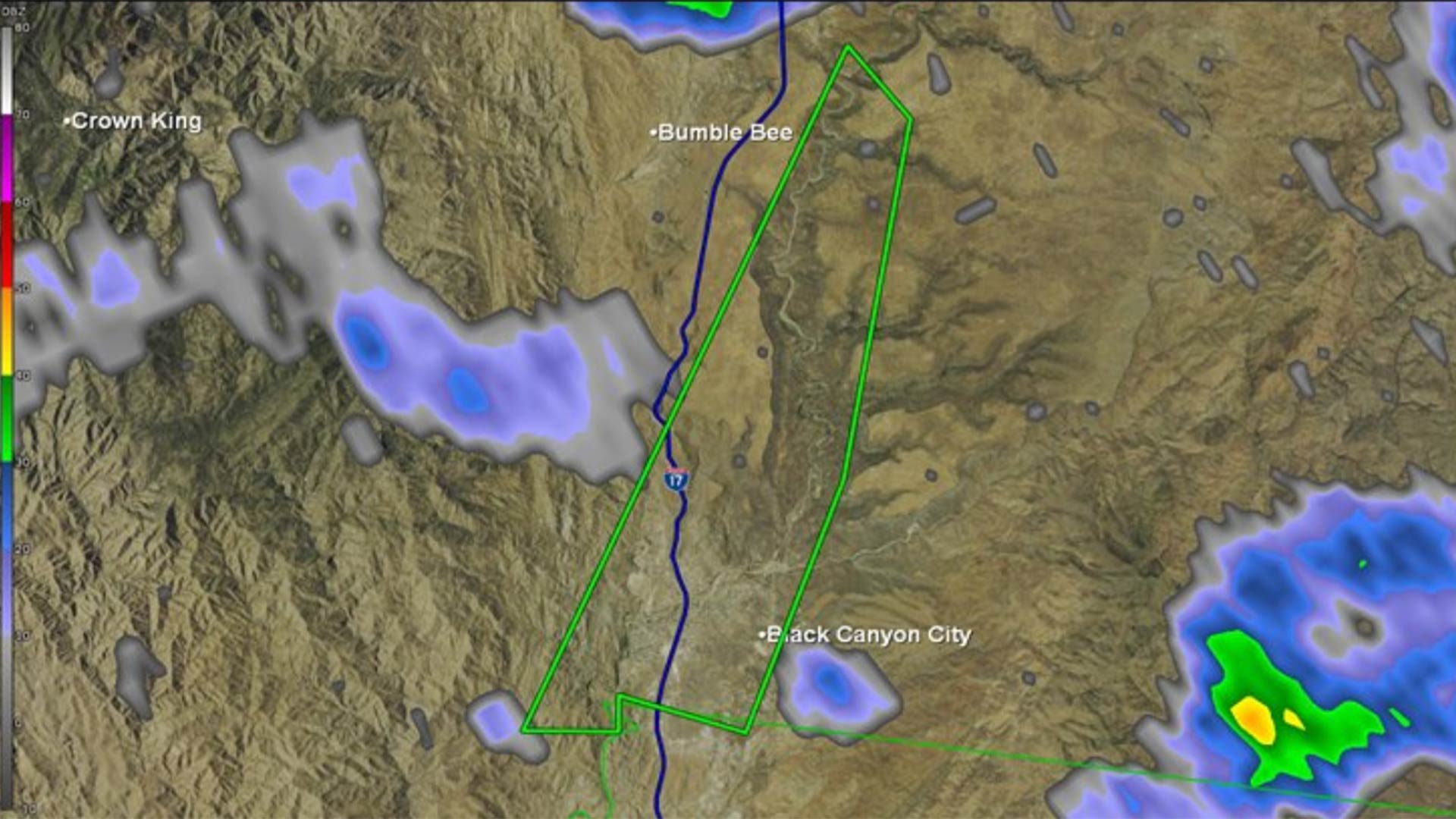 Image released on the National Weather Service Flagstaff Twitter account for a flash flood warning Sunday night.