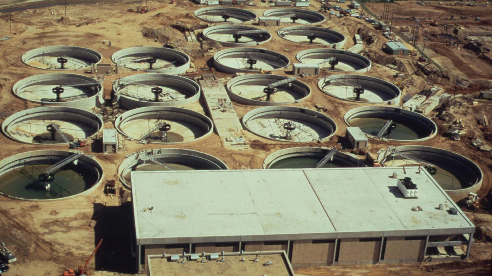 Aeration tanks at the blue plains sewage treatment plant on the Anacostia River. April 1973.