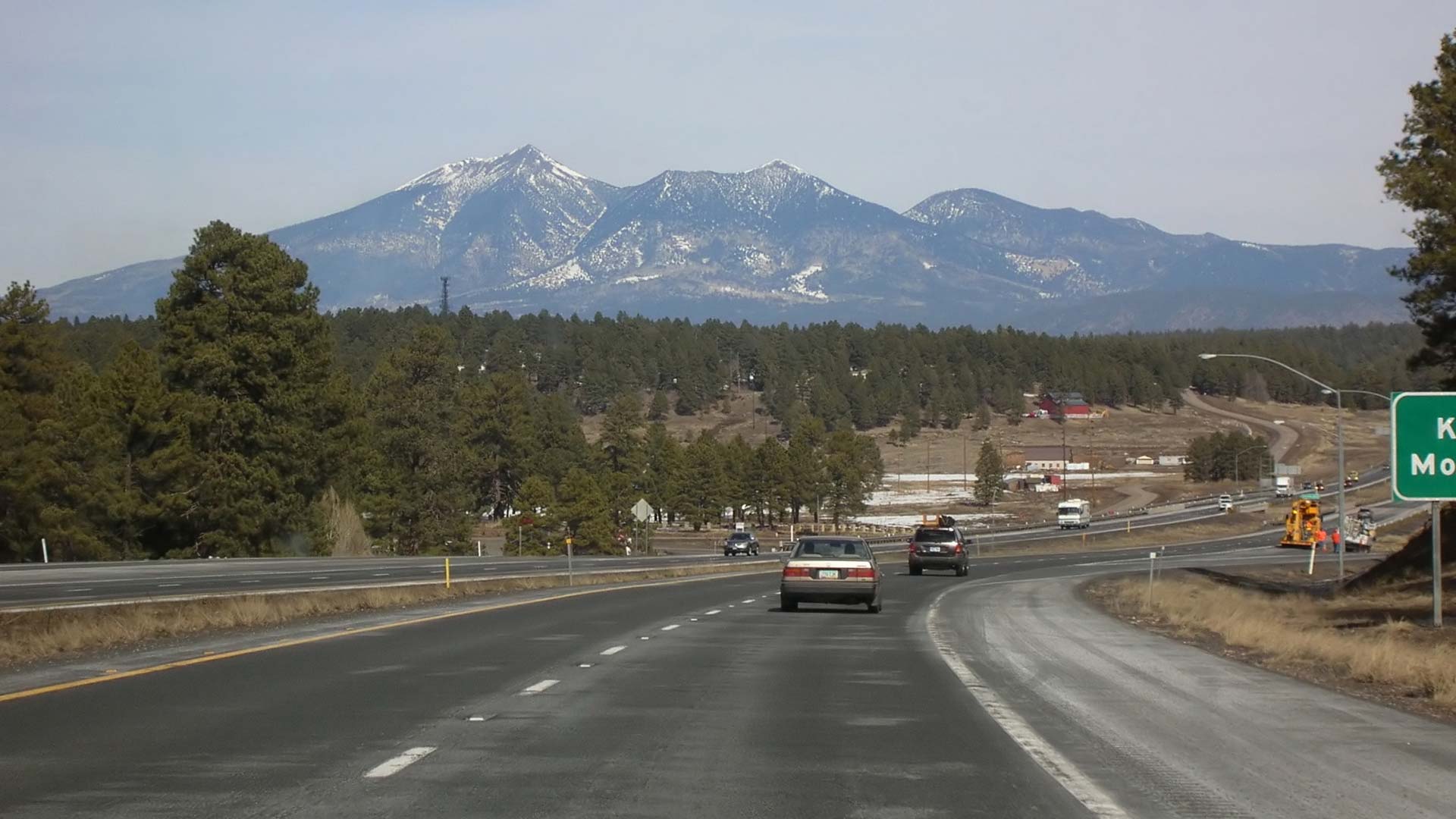 Interstate 17 near Flagstaff, Arizona, United States. The San Francisco Peaks are in the background.