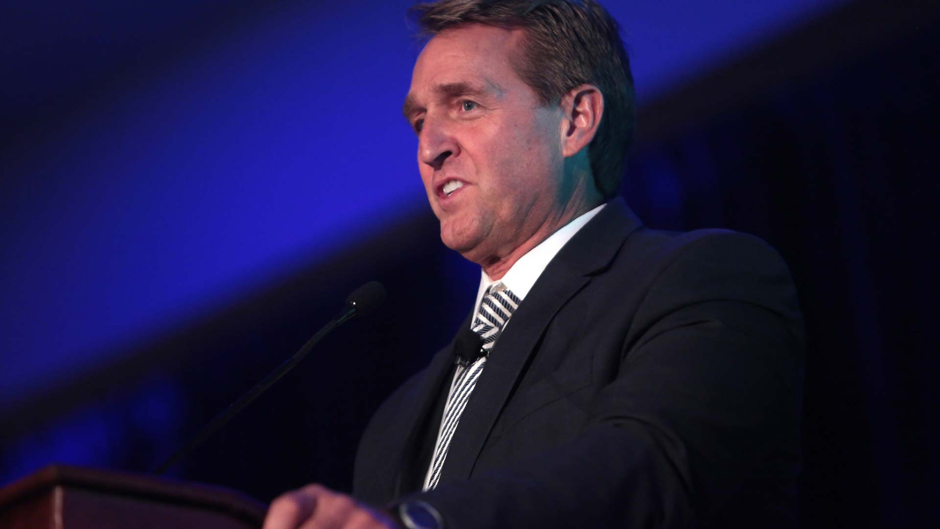 Then-U.S. Sen. Jeff Flake speaking in Phoenix, 2016.