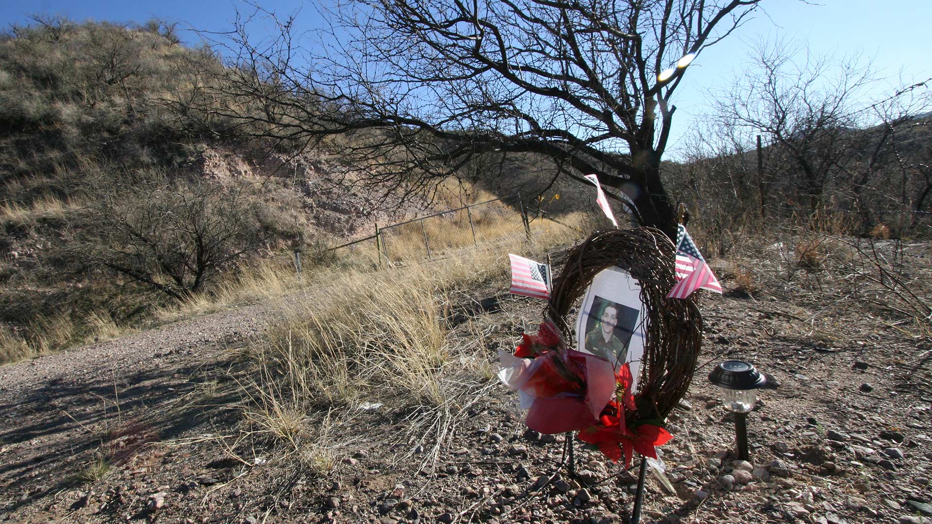 A makeshift memorial to murdered U.S. Border Patrol Agent Brian Terry in Southern Arizona.