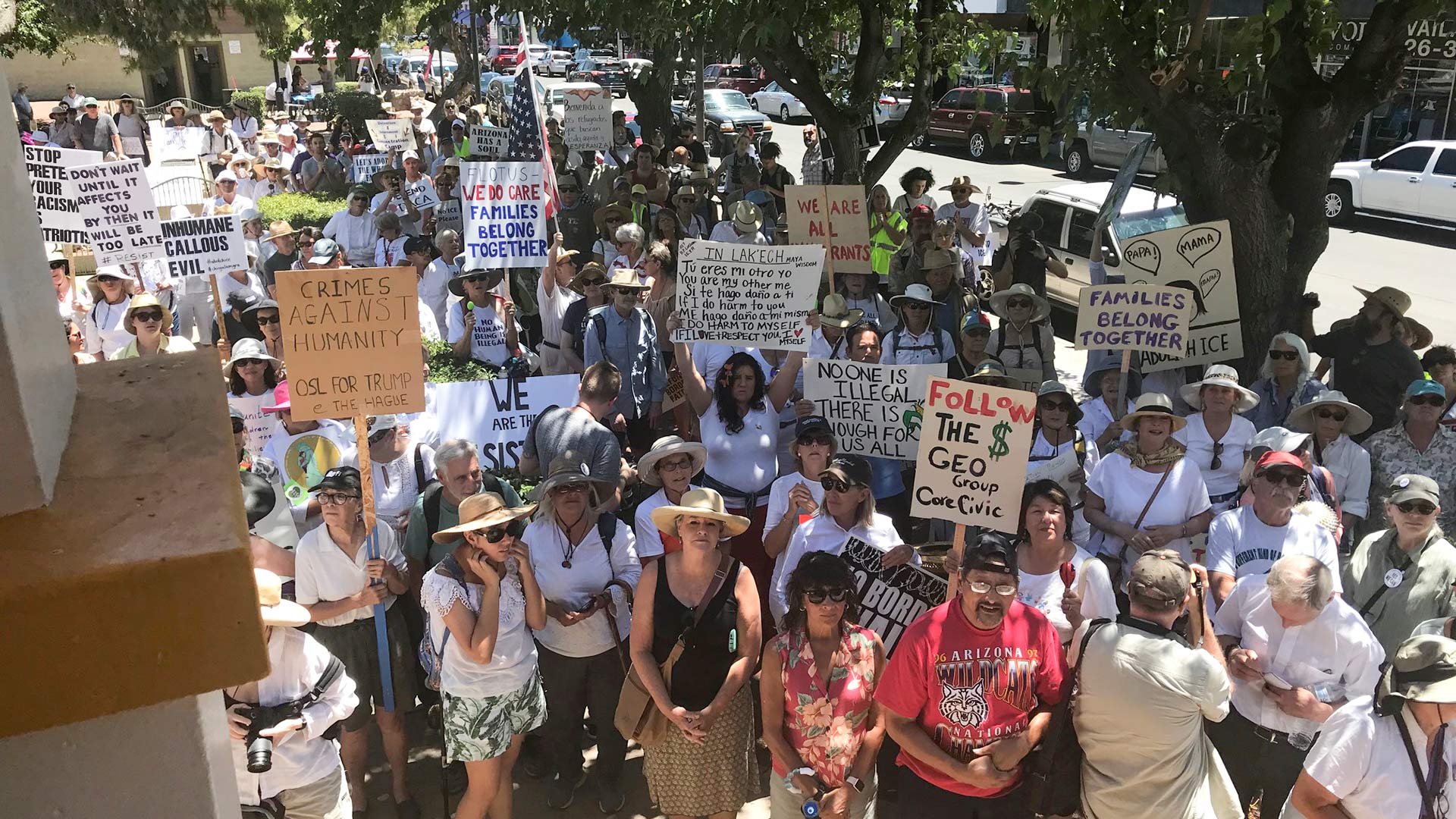 More than 300 demonstrators in downtown Nogales, Arizona, protesting the Trump administration's policy of separating families at the border 