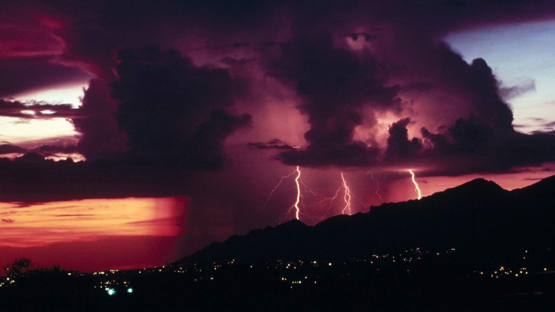 A file photo of lightning striking the Santa Catalina Mountains.