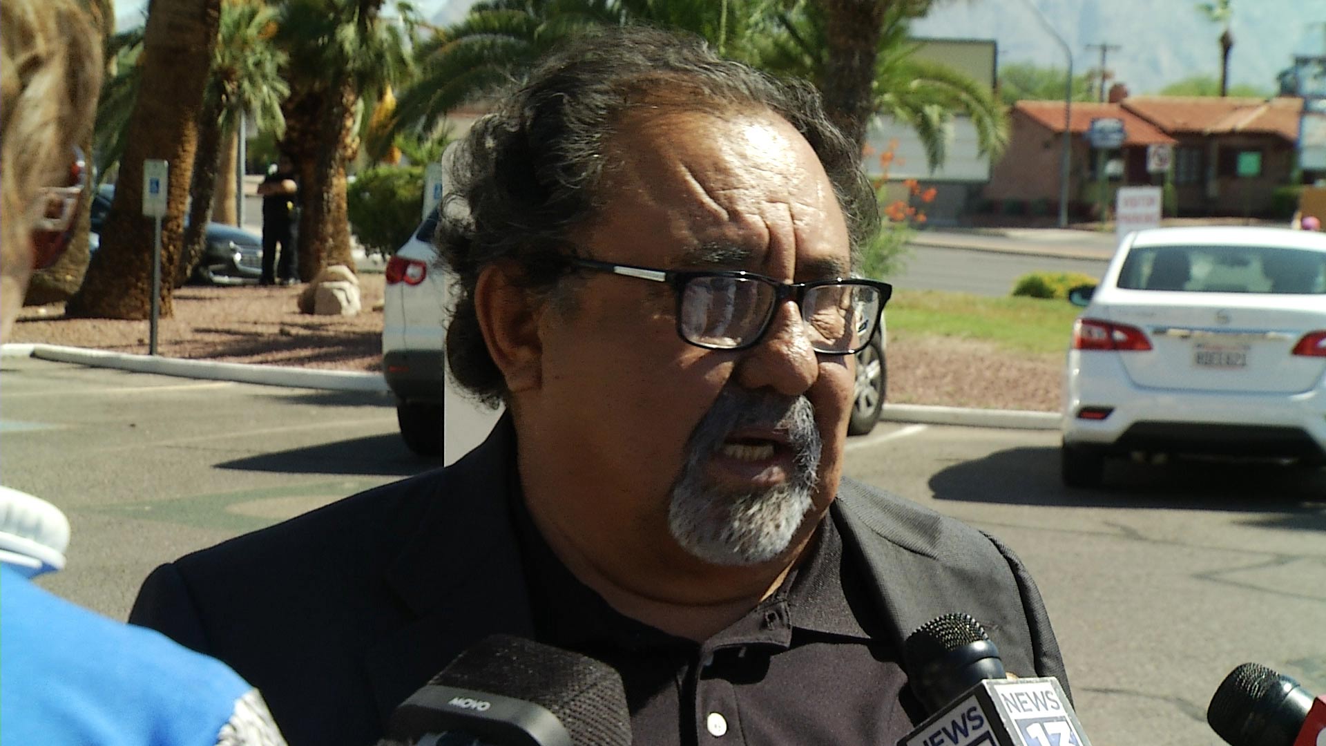  Congressman Raul Grijalva talks to reporters after touring Southwest Key Immigrant Detention Center in Tucson