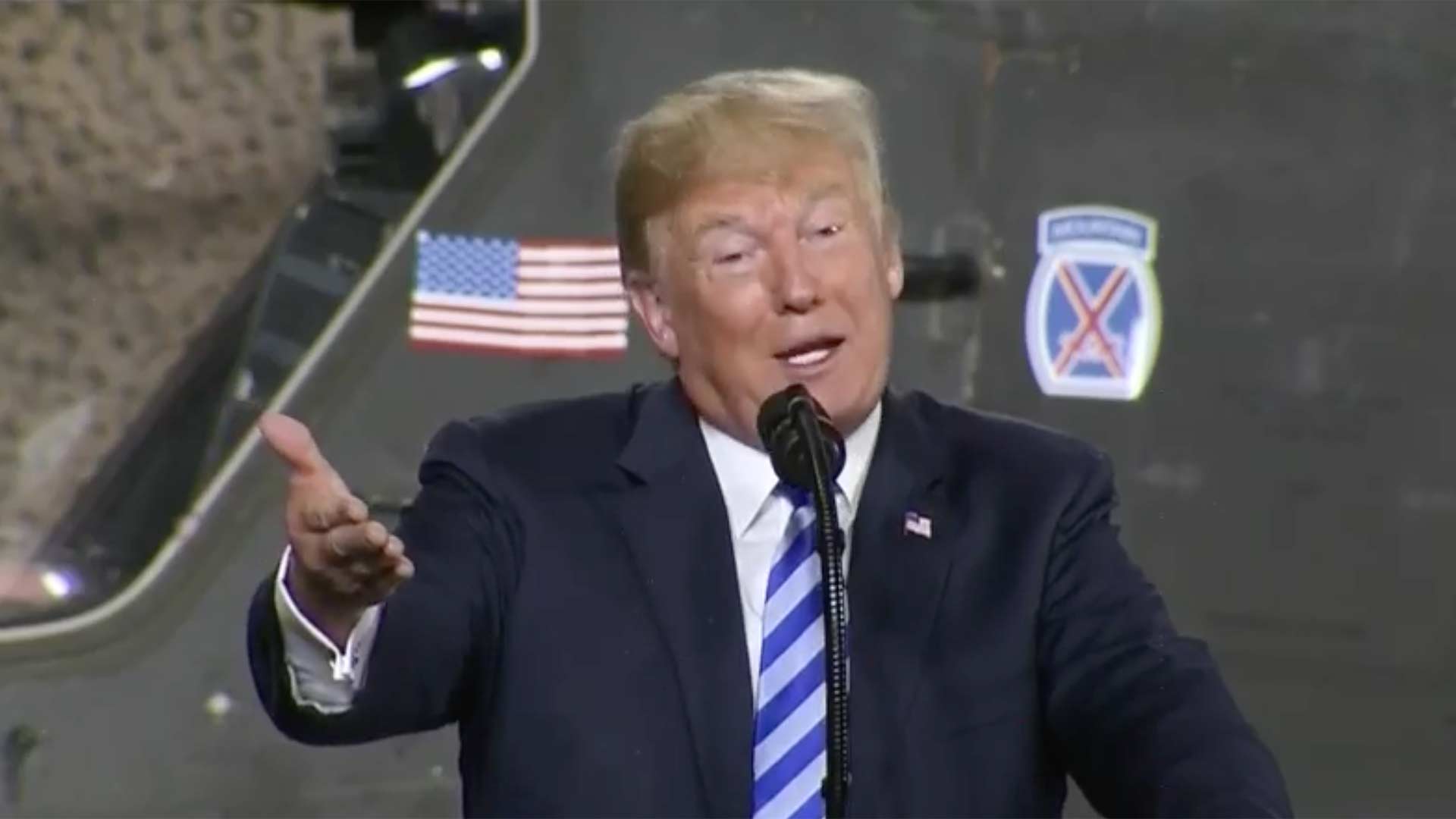 President Trump speaks at the signing of the Defense Authorization Bill, Aug. 13, 2018, in this image from C-SPAN video.