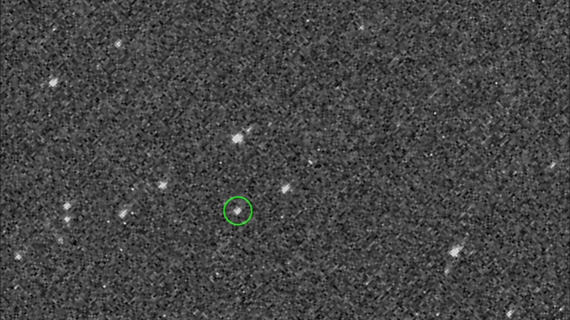 An Aug. 17 image of asteroid Bennu captured by Osiris-REx at 1.4 million miles. Eventually, the mission will approach the surface of the asteroid. 