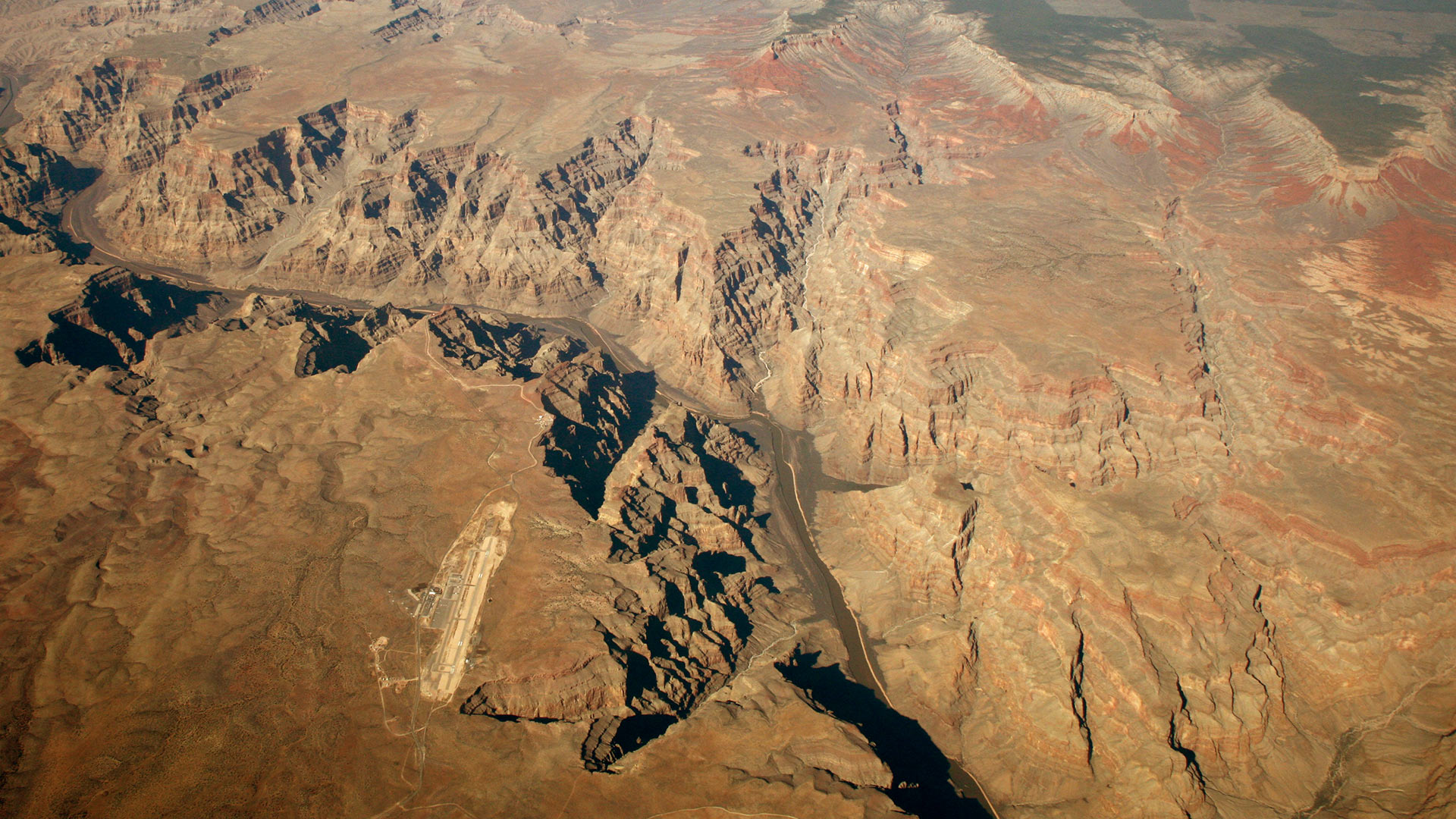 The airport runway at Grand Canyon West seen from an aerial photo. 