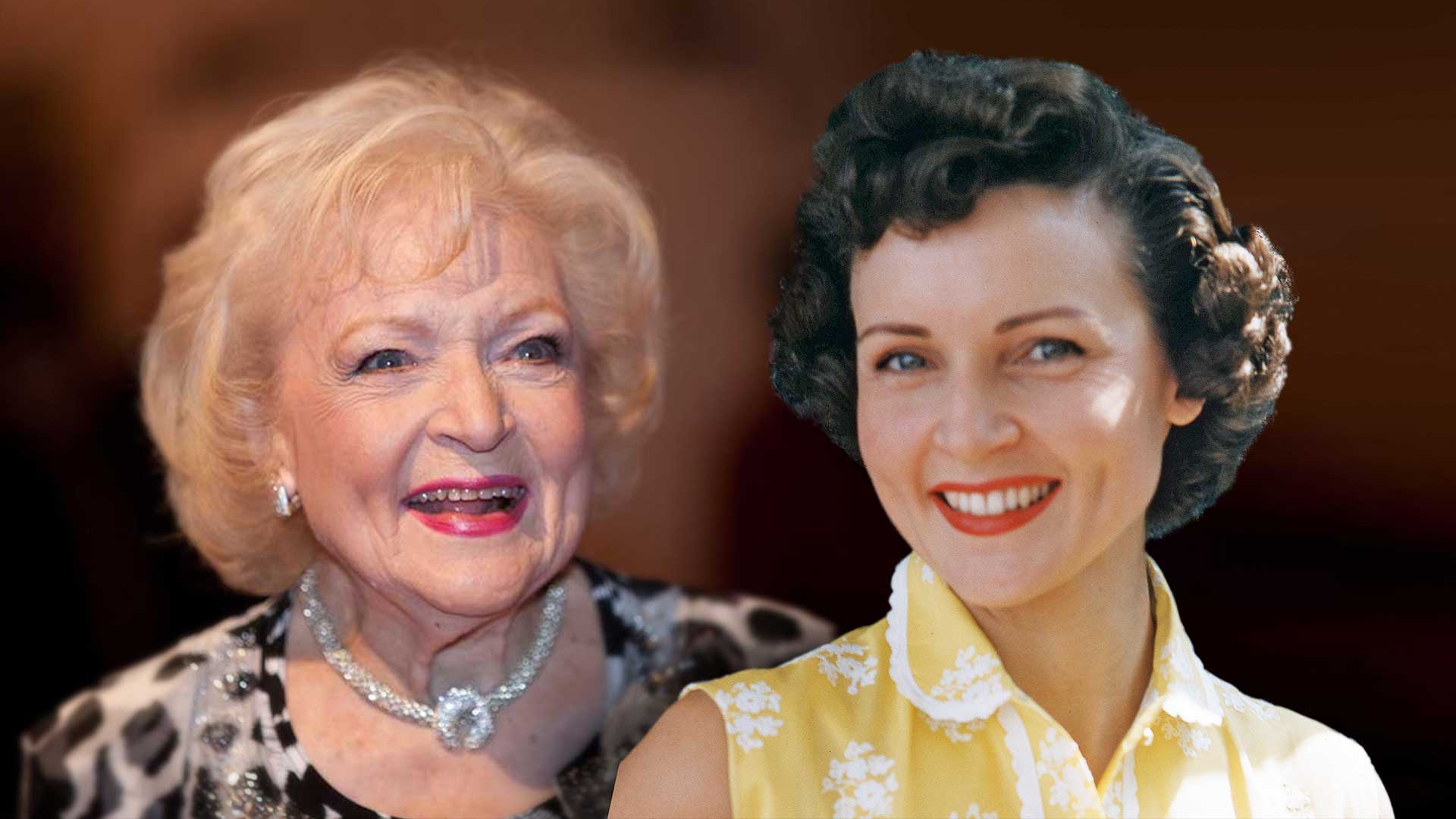 Composite of Betty White recently and in the early 1950s.