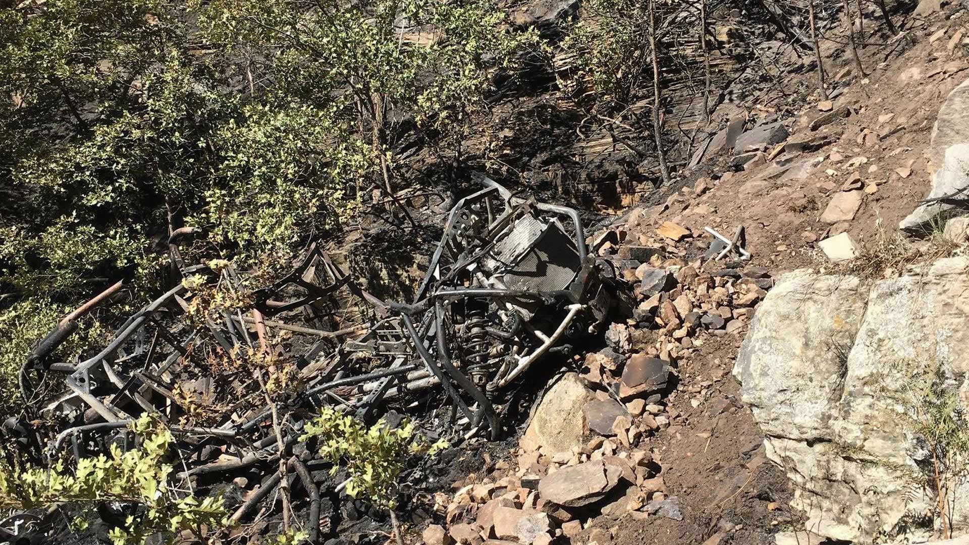 Wreckage of an ATV that plunged off a cliff in the Coconino National Forest, in the Blue Ridge area.