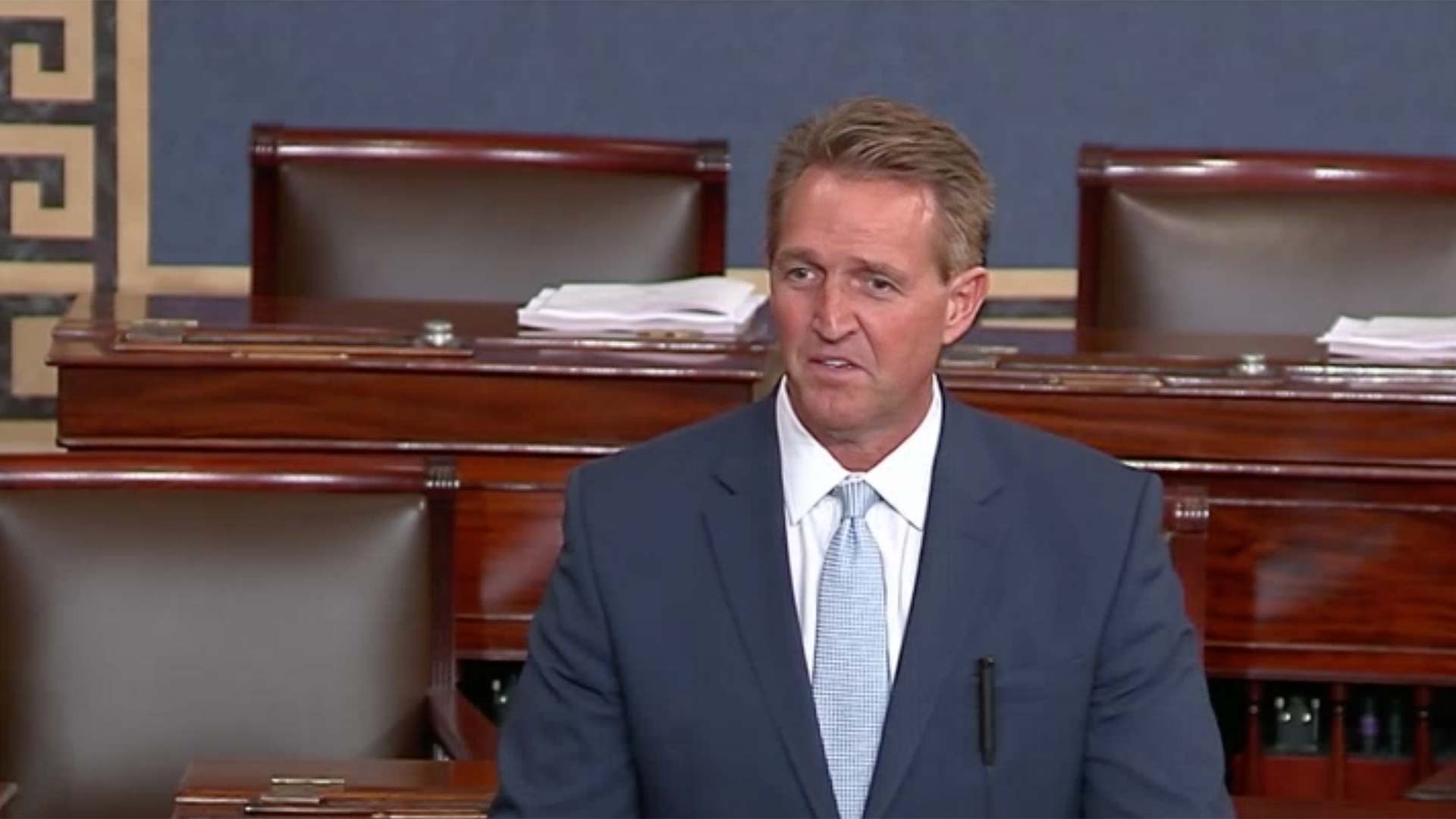 U.S. Sen. Jeff Flake speaks on the Senate floor about sexual assault allegations against Supreme Court nominee Brett Kavanaugh, Sept. 26, 2018.