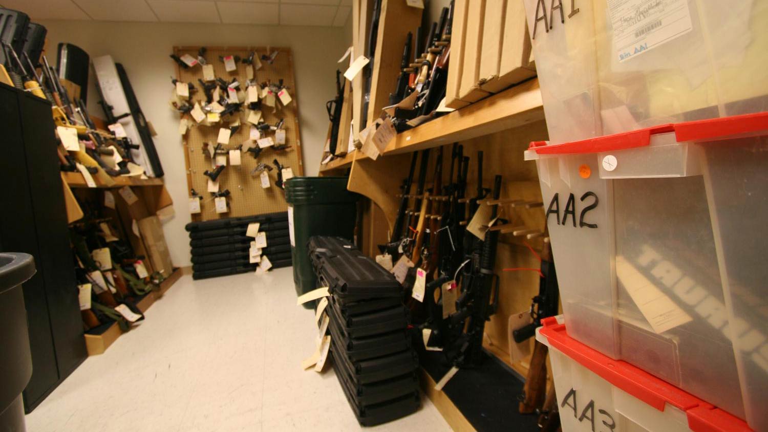 The Bureau of Alcohol, Tobacco and Firearms and Explosives (ATF) vault of seized weapons in Phoenix, Arizona.
