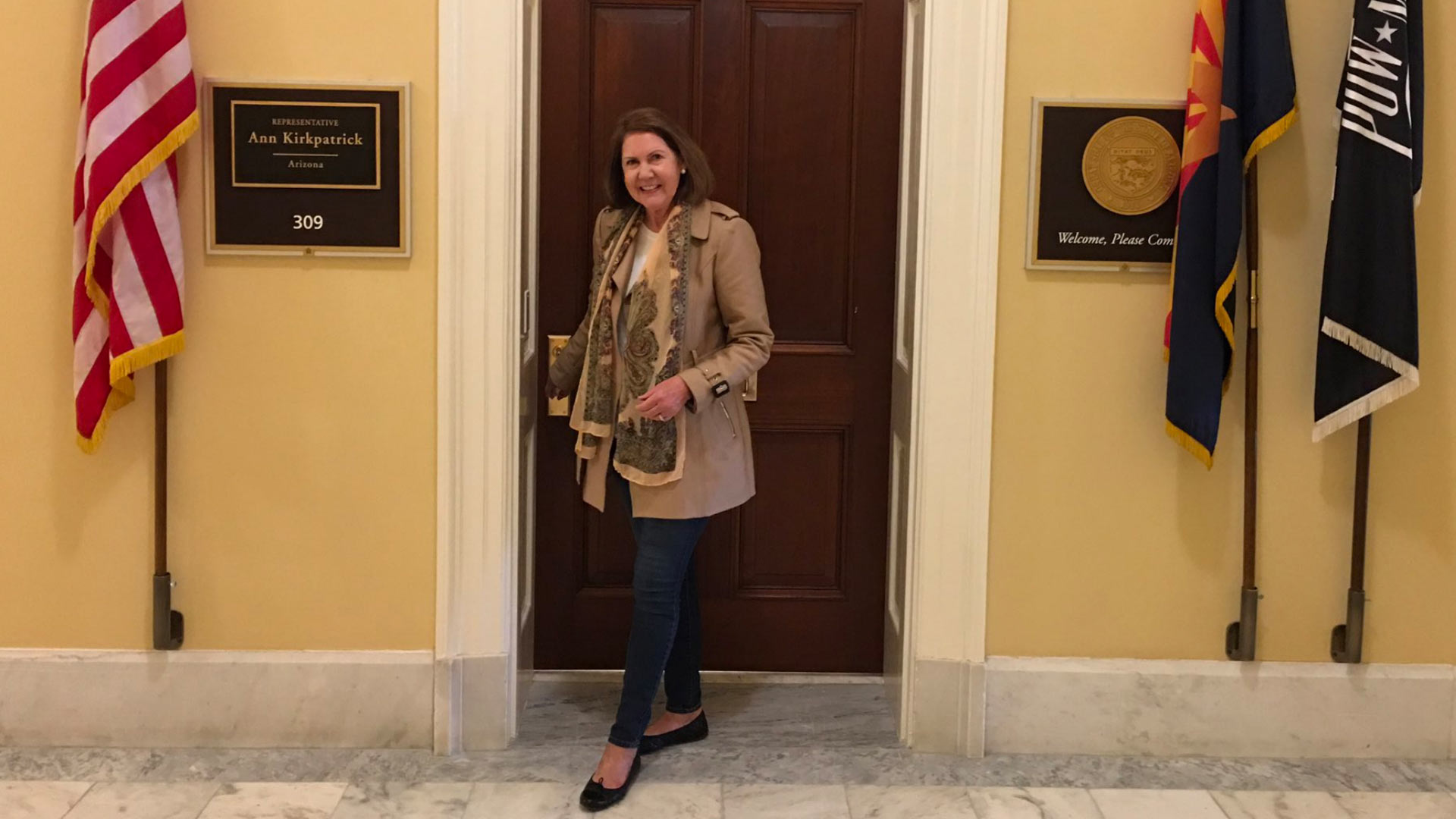 Rep. Ann Kirkpatrick, D-Tucson, stands outside her congressional office in Washington, D.C., in this photo posted on her official Twitter account.