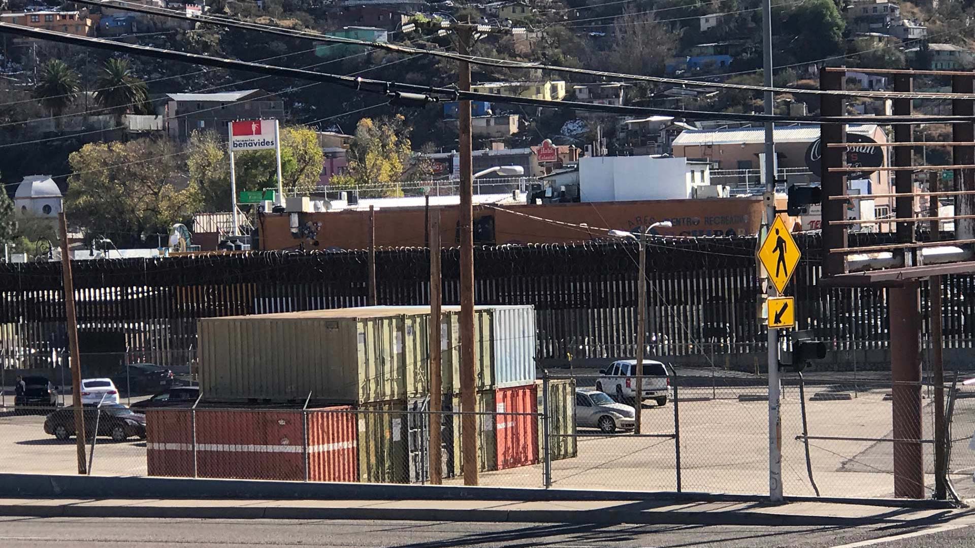 Containers owned by the U.S. Government parked in the middle of a former public parking lot near the Nogales border crossing, Jan. 4, 2019. 