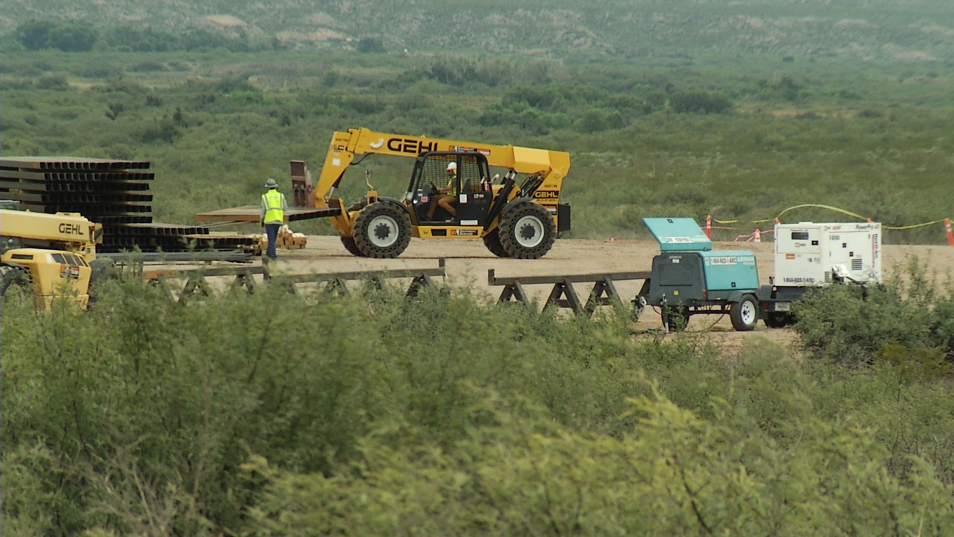 A cement batch site on a rancher's property east of Douglas leased by Southwest Valley Constructors for border wall construction.