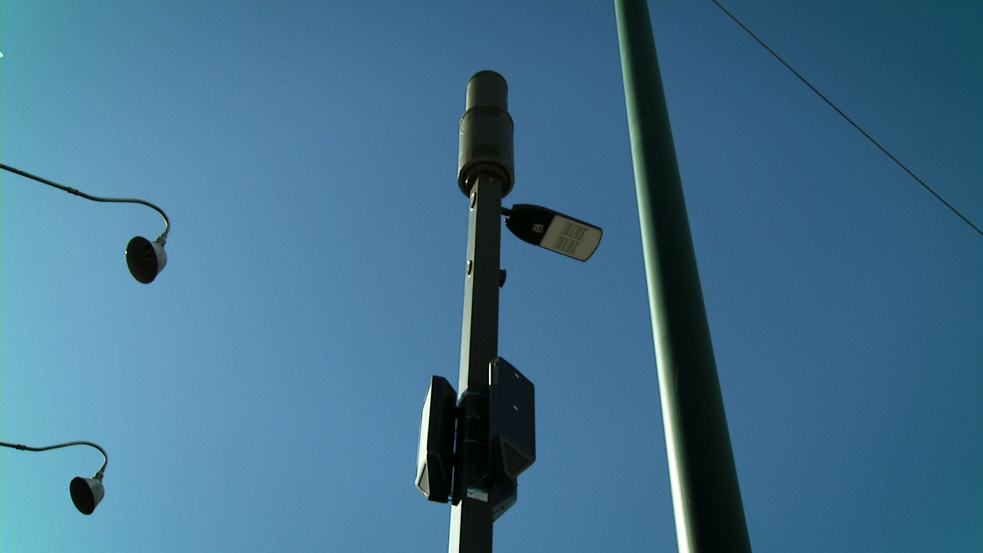A small cell pole at the corner of Broadway Boulevard and 5th Avenue in Tucson. 