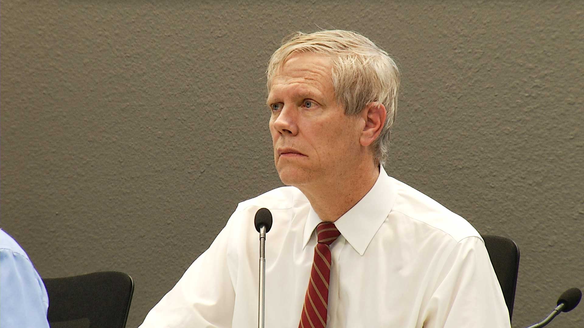 Mark Stegeman, seen here at a February 2017 TUSD Governing Board meeting, announced he was stepping down from the board before the end of his term.