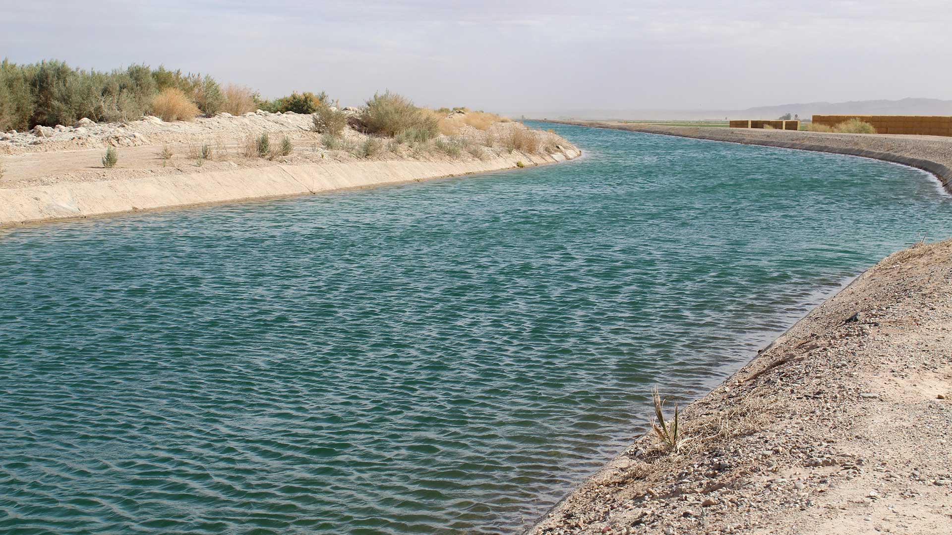 A canal carries Colorado River water to farmland near Poston, Arizona, owned and operated by the Colorado River Indian Tribes, a key player in Arizona's Drought Contingency Plan.