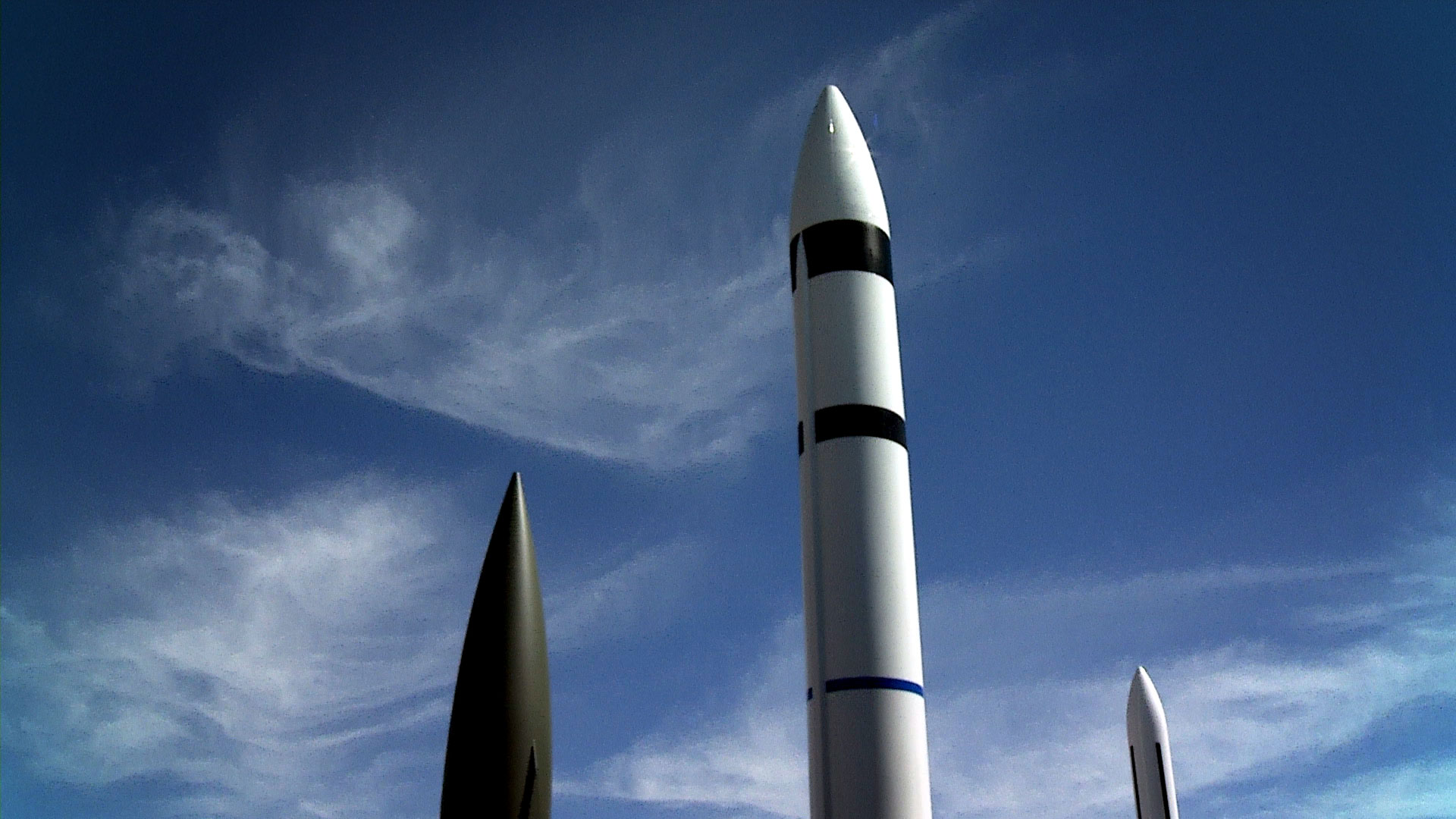 Model missiles on display during a ribbon cutting event at Raytheon Missile Systems in May 2018. 