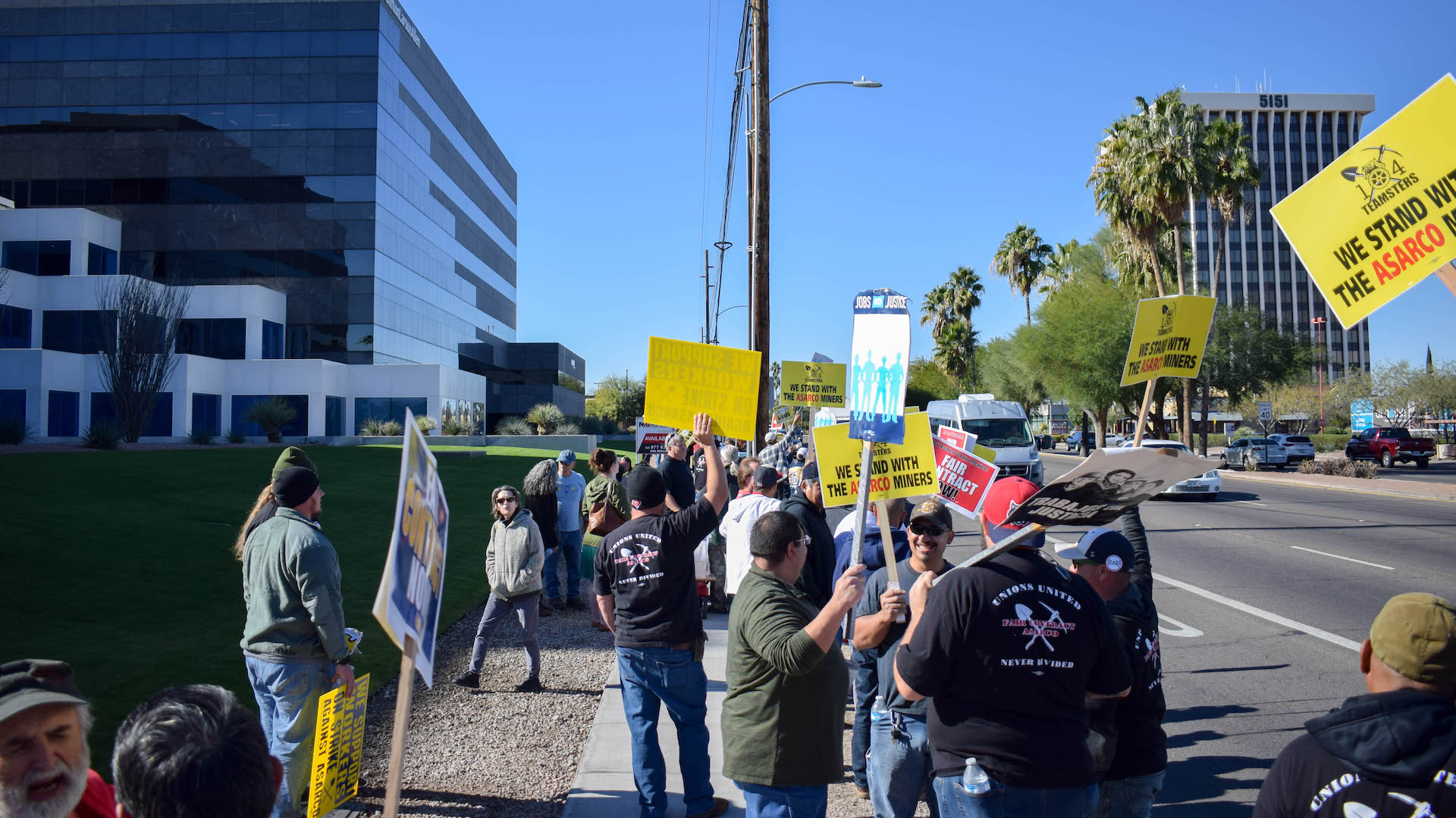 Mine workers striking in front of Asarco's Tucson office on Dec. 16, 2019.