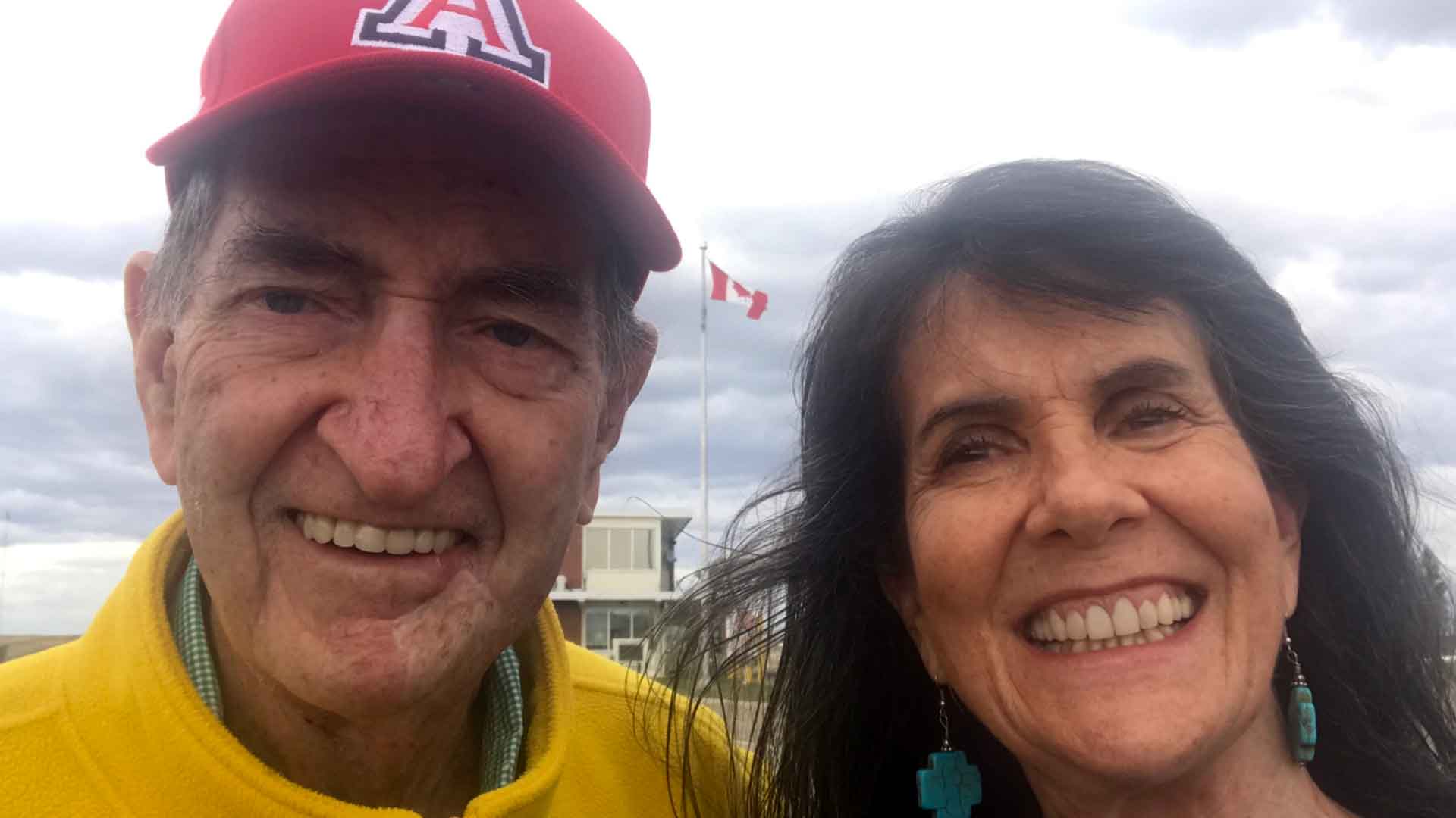 Larry Schnebly and daughter Lisa Schnebly Heidinger at the Canadian Port of Entry.