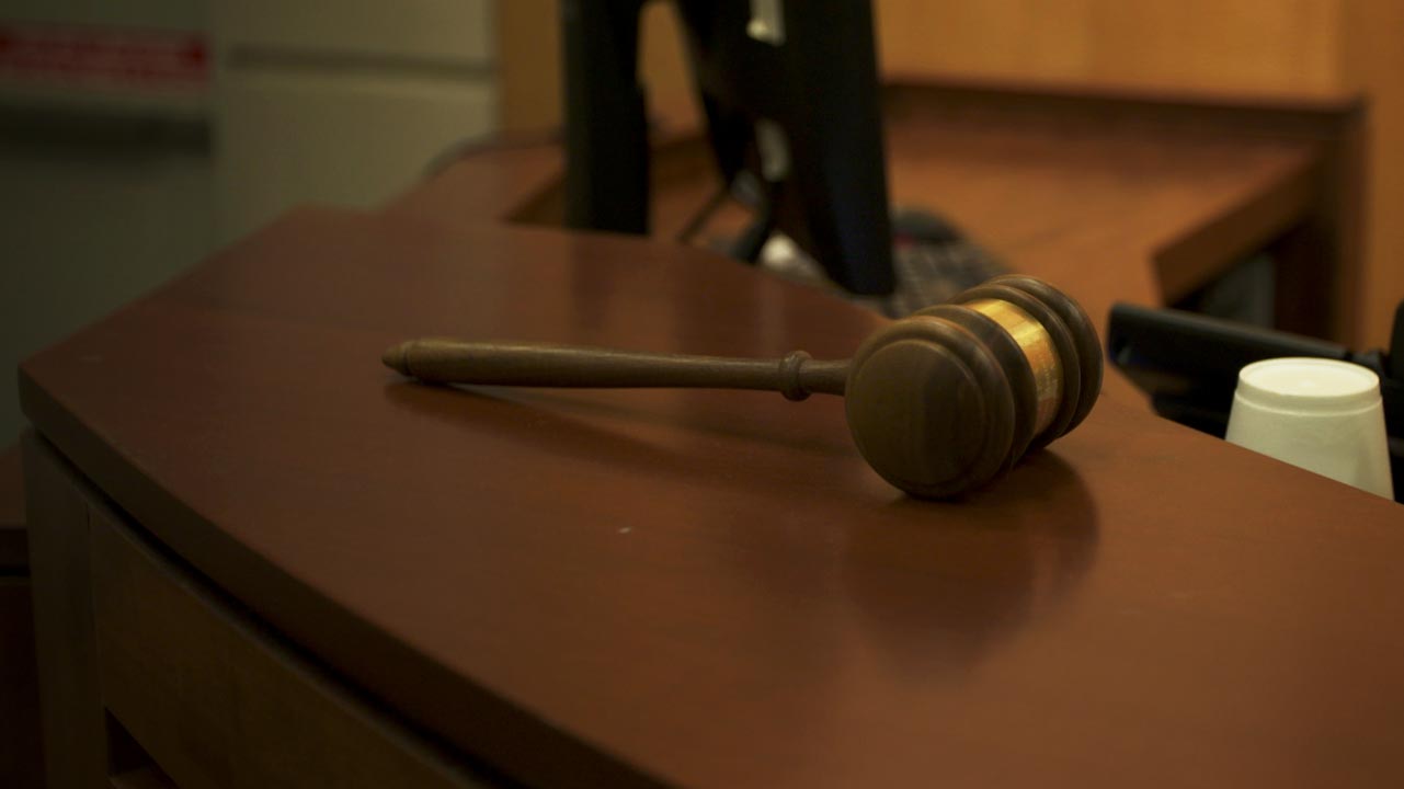 A file image of a judge's gavel in a courtroom at the U.S. District Court for the District of Arizona. 