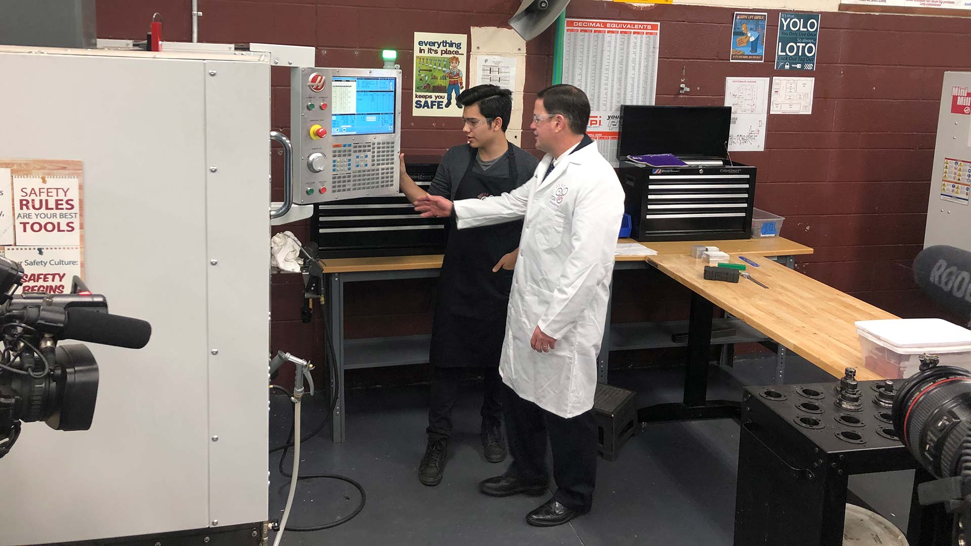 Gov. Doug Ducey tours the JTED program at Desert View High School in Tucson.  February 15, 2019