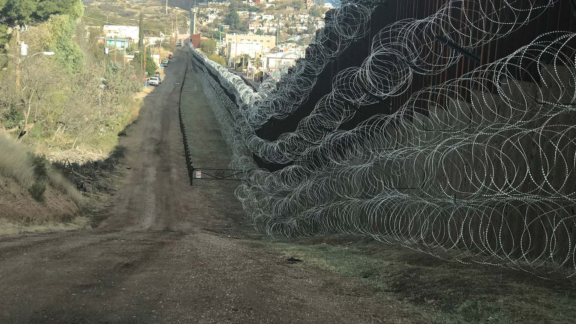 Five additional rows of concertina wire added to border fence in Nogales, Arizona, by U.S. Army soldiers, Feb. 6, 2019.