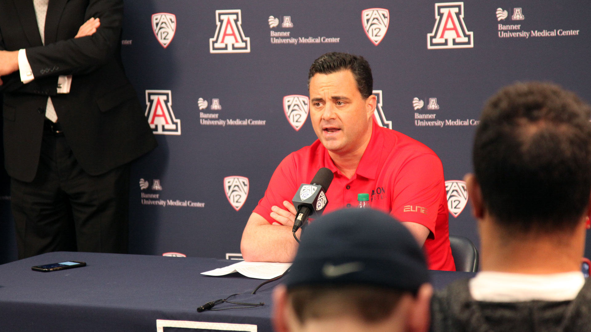 Arizona basketball coach Sean Miller speaks to the media, February 2018.