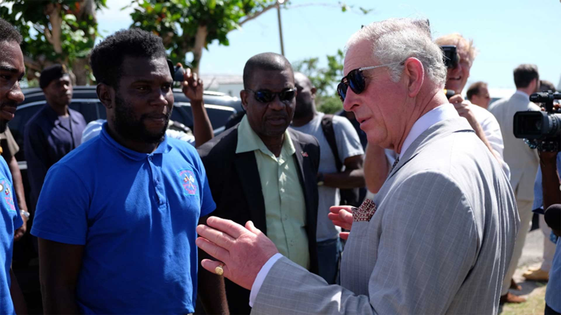 HRH The Prince of Wales visiting Barbuda November 2017 to meet communities affected by hurricanes in the area earlier in the year.