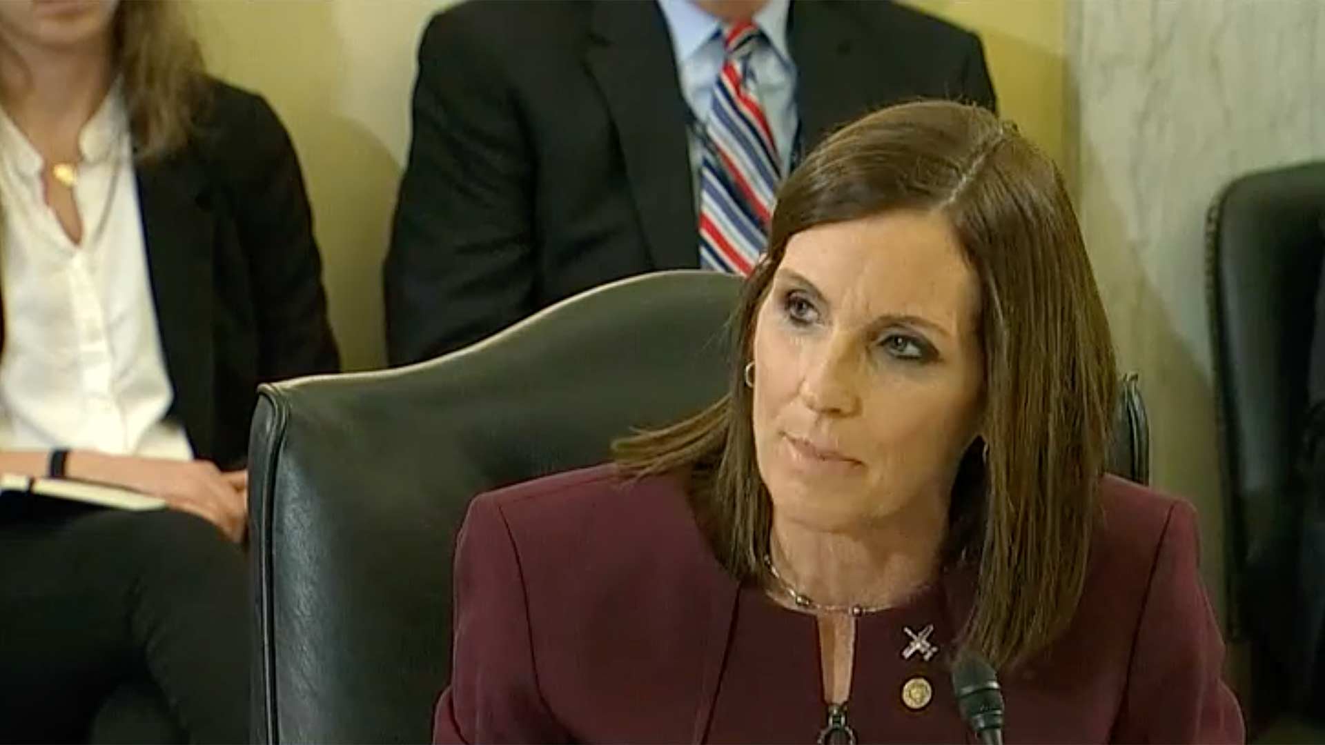 Sen. Martha McSally speaks at the Senate Armed Services Committee hearing on military sexual assault, March 6, 2019, in this still image from C-SPAN video.