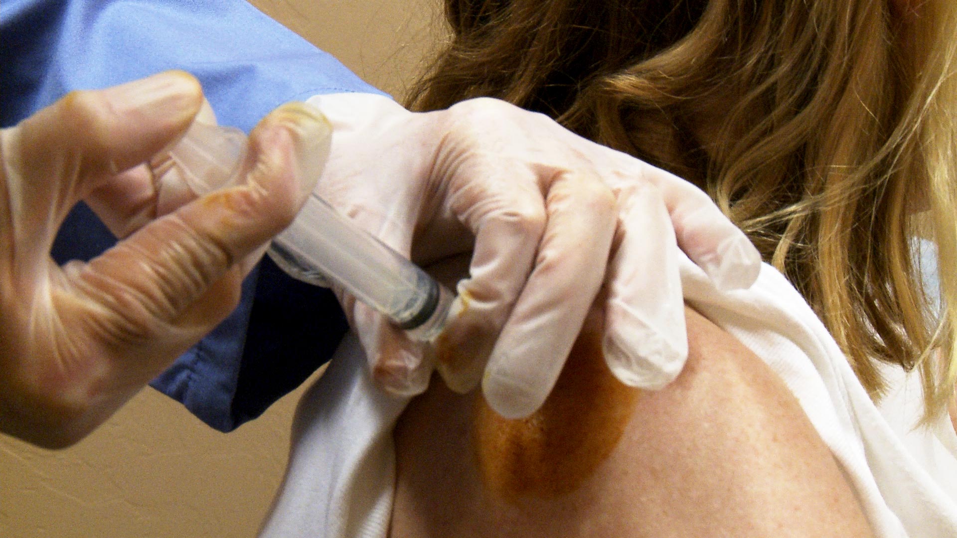 A file image of a patient receiving a vaccine. 