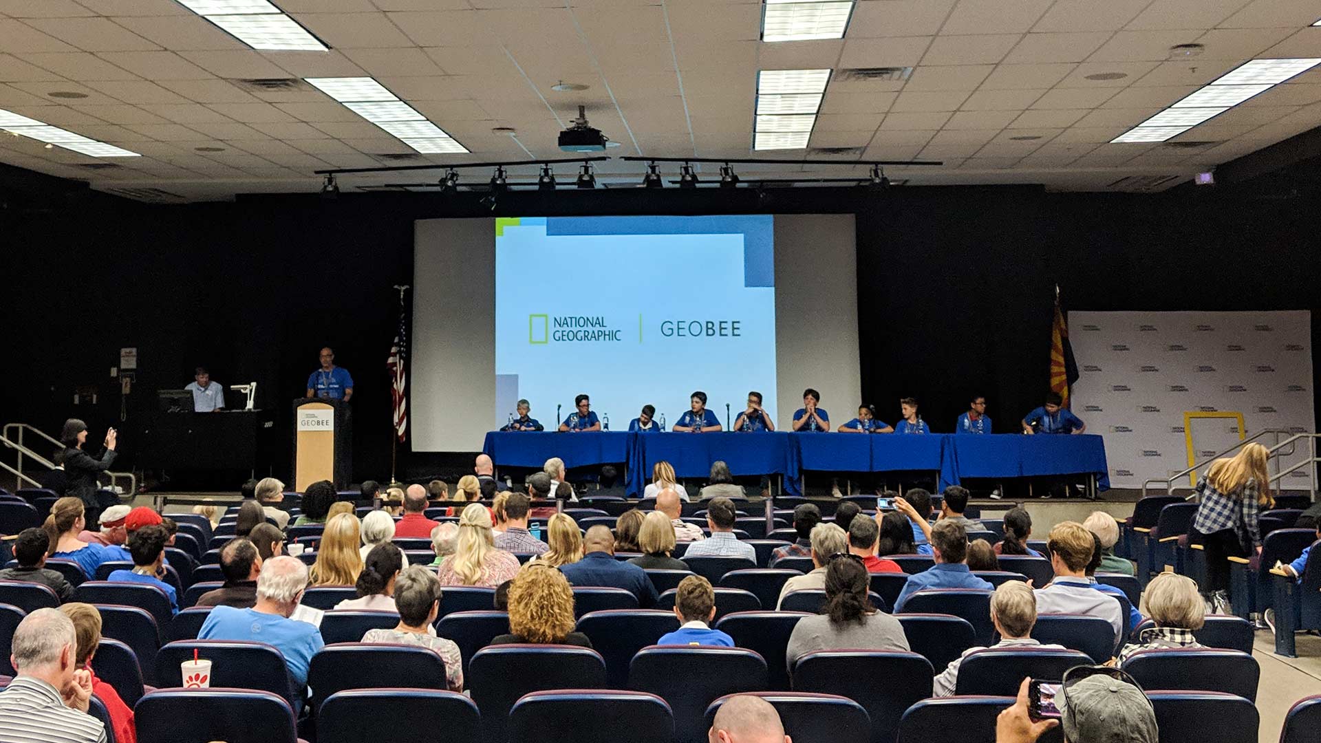 Ten finalists in the 2019 Arizona National Geographic GeoBee prepare for the final round.