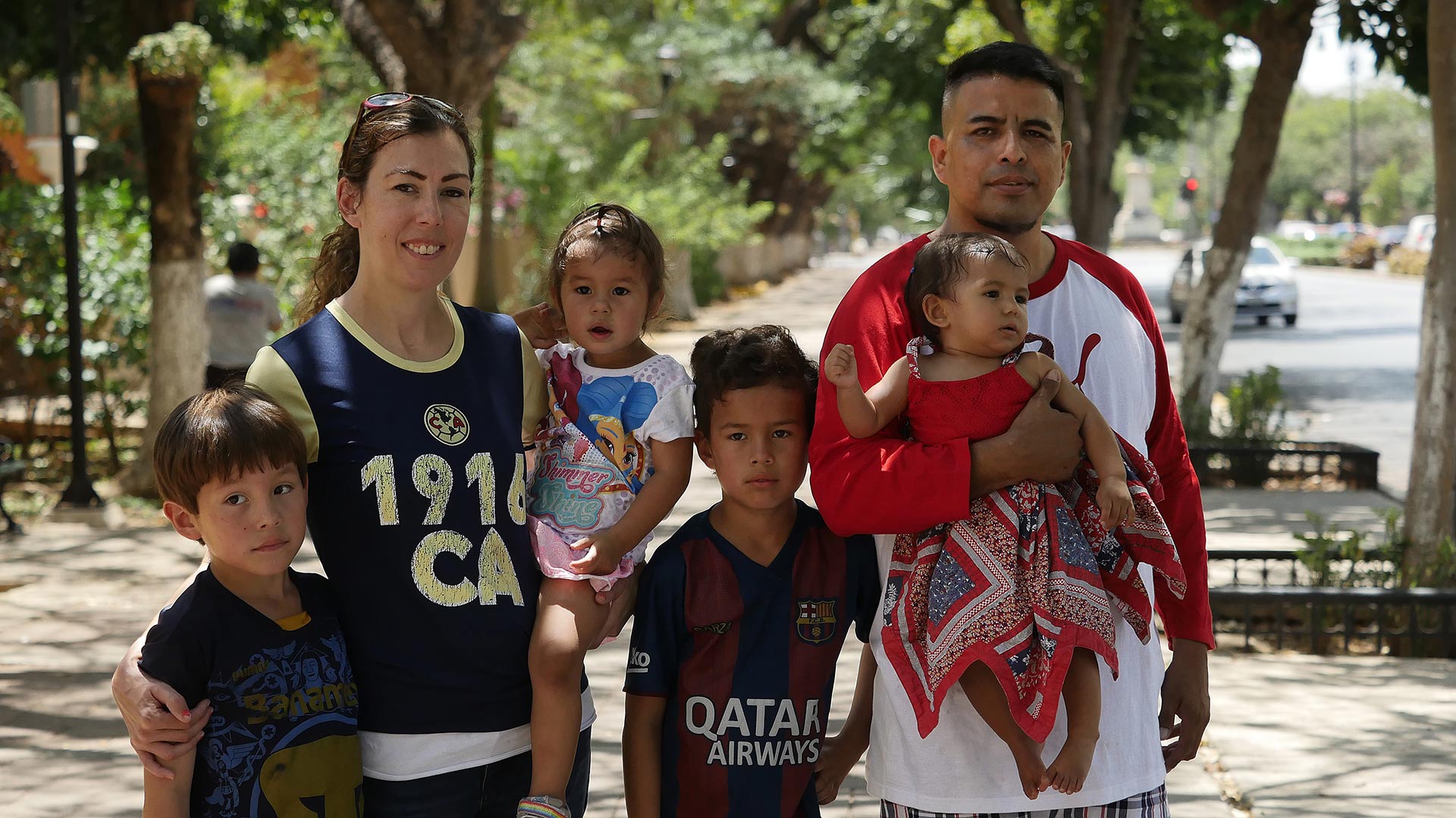 The Perez family in a park in the Yucatan, Mexico.